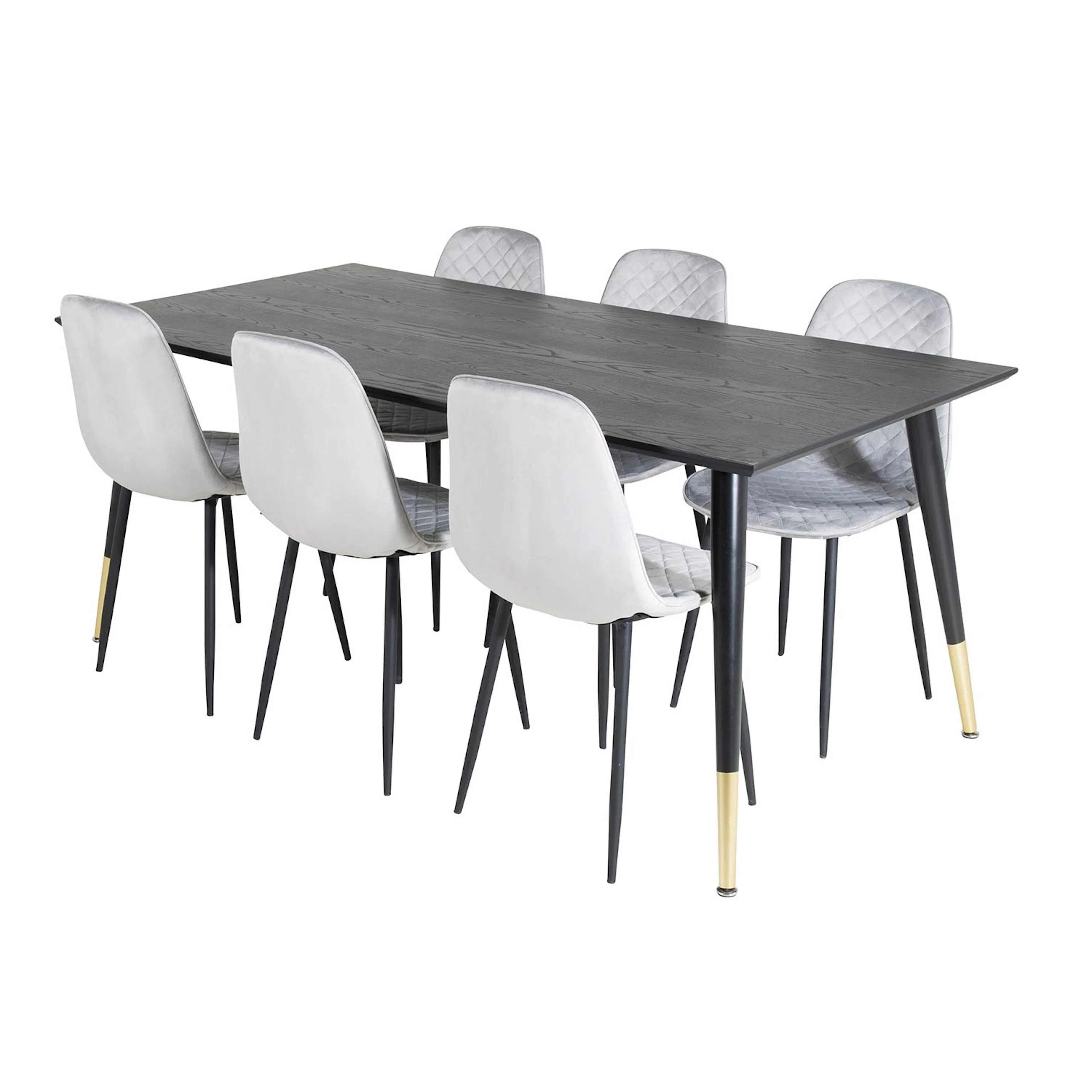 DippTable -Black Brass+Polar DiamondChair-Grey Velvet_6 Svart/Mässing/Grå, Sammet