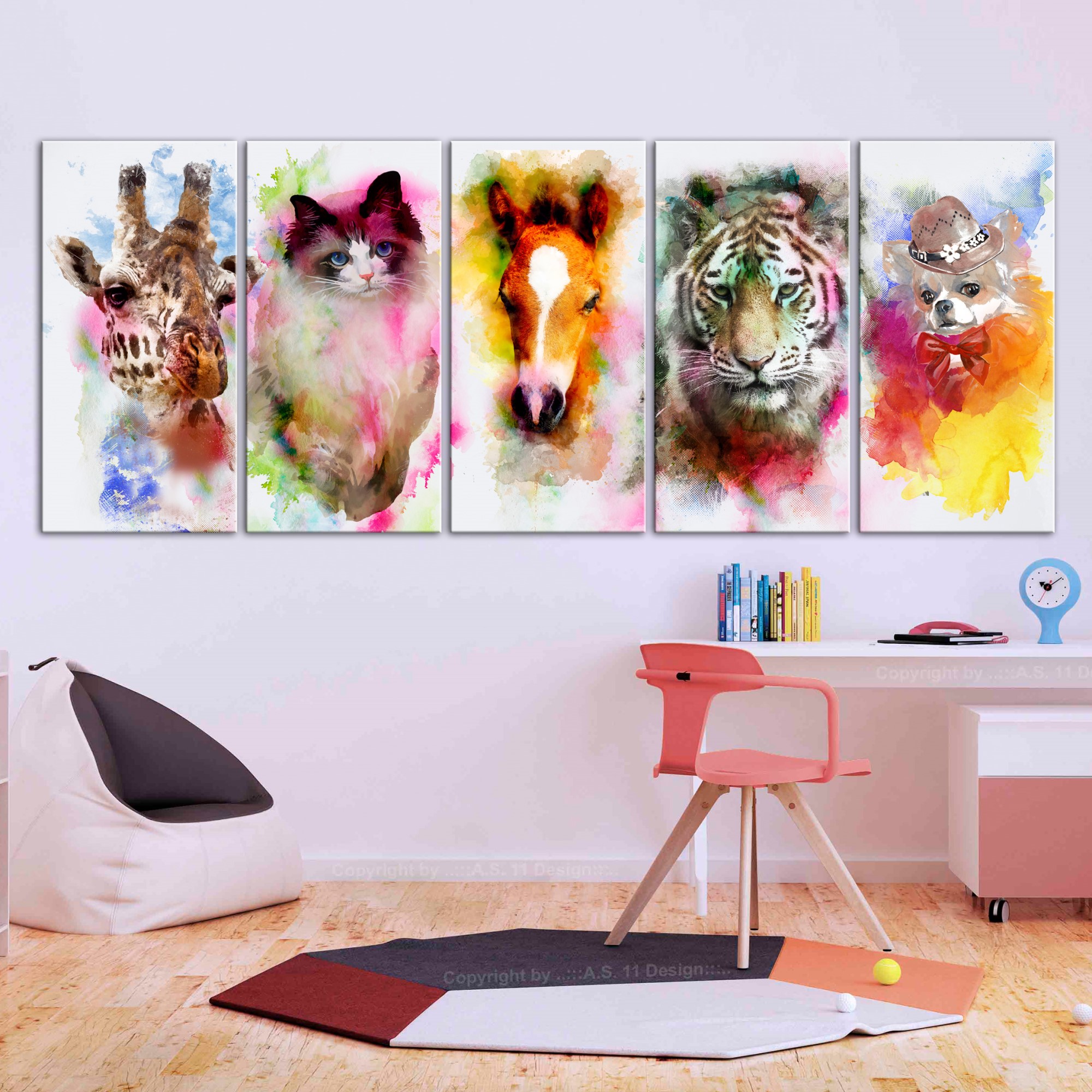 Tavla Arkiio Watercolour Animals 5 delar