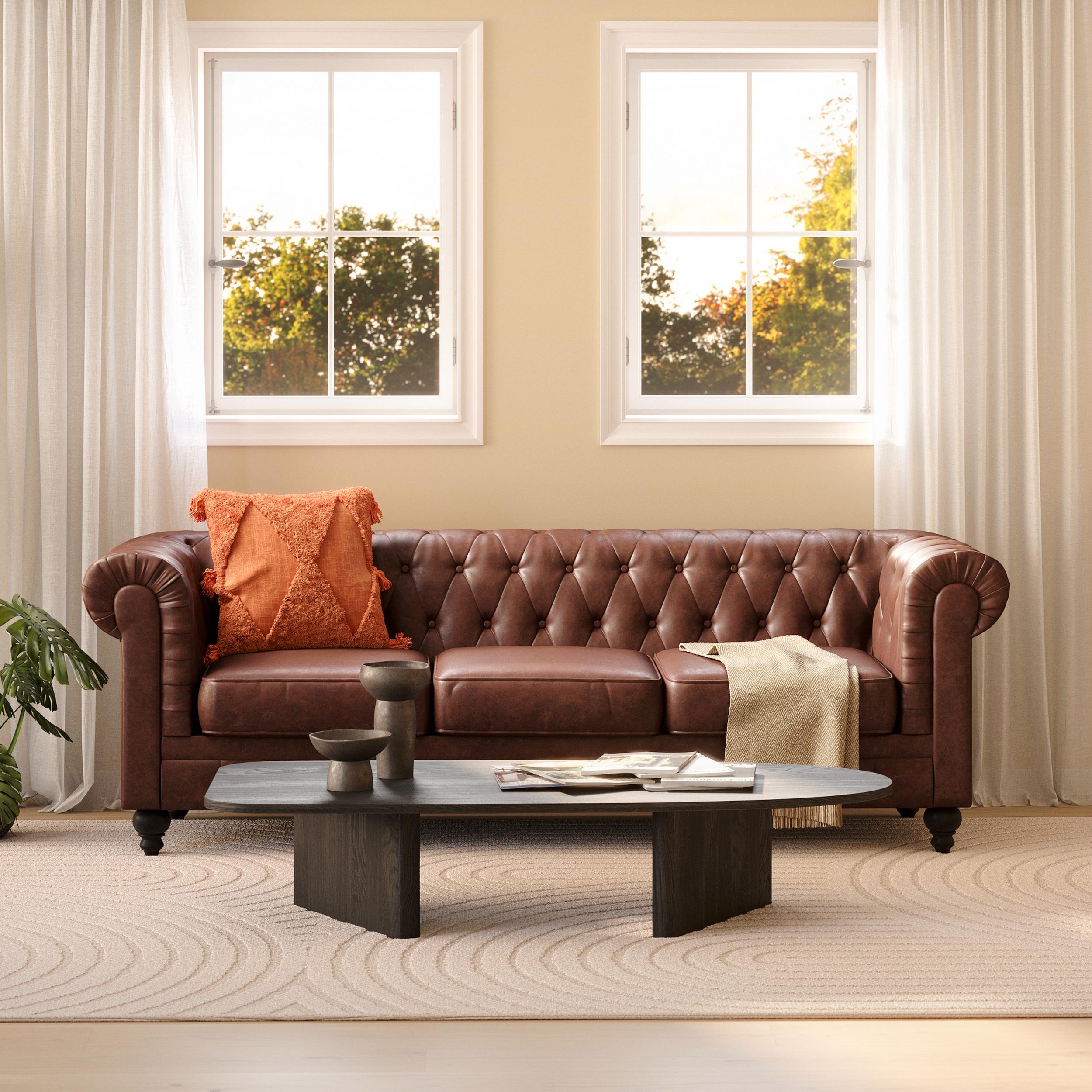 Soffa Manor House Chesterfield Lyx 3-sits Djup soffa konstläder