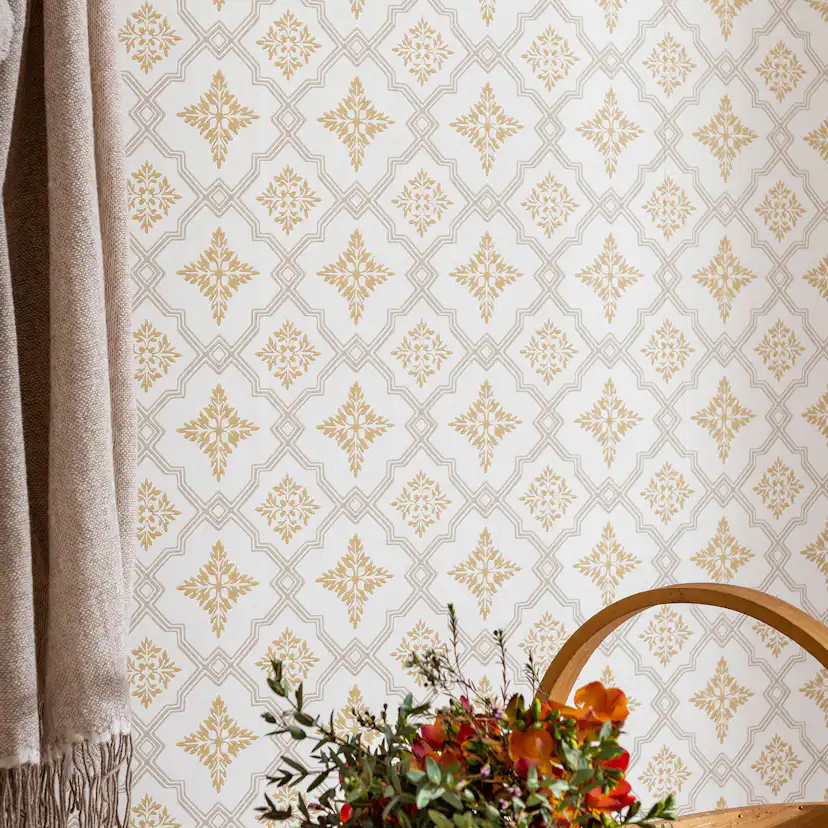 Tapet Duro Gammalsvenska Börsjö Beige 691-01 QuickUp, Mönstrad Gul