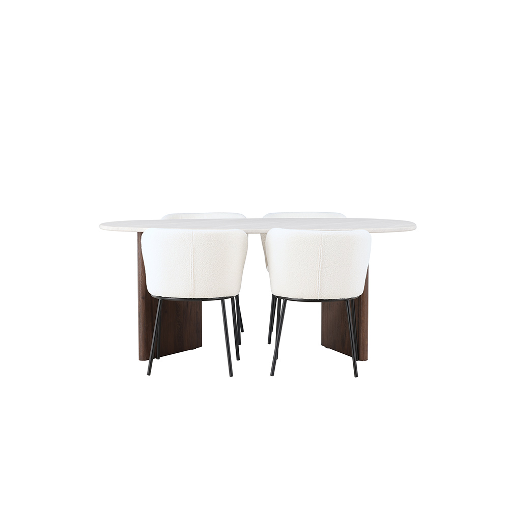 Matgrupp Venture Home Grönvik Ovalt Matbord 180 cm & 4 Edina Stolar i Vit Boucle