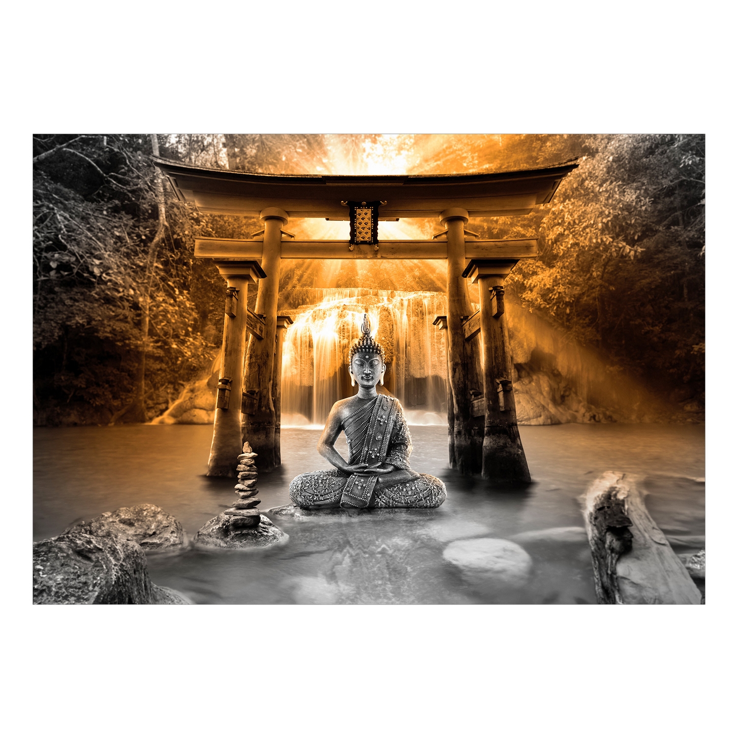 Självhäftande fototapet - Buddha Smile (Orange) 98x70 Storlek: 98x70 cm
