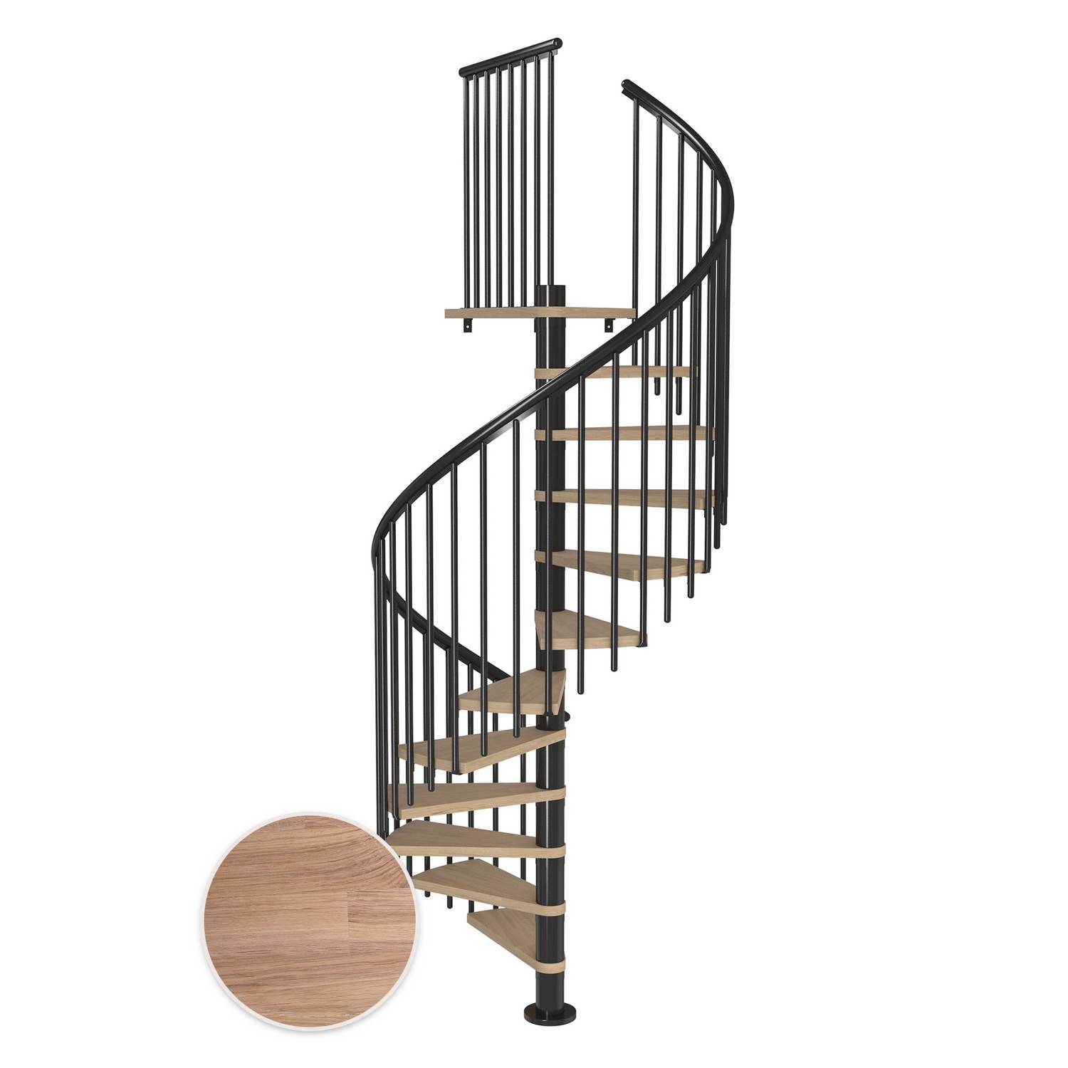MONTREAL spiral ek vit oljad antracit CLASSIC4 12T Ø140 Antracit, D: 1400 mm, Golv till golv höjd: 2700-3090 mm, 12+1 steg
