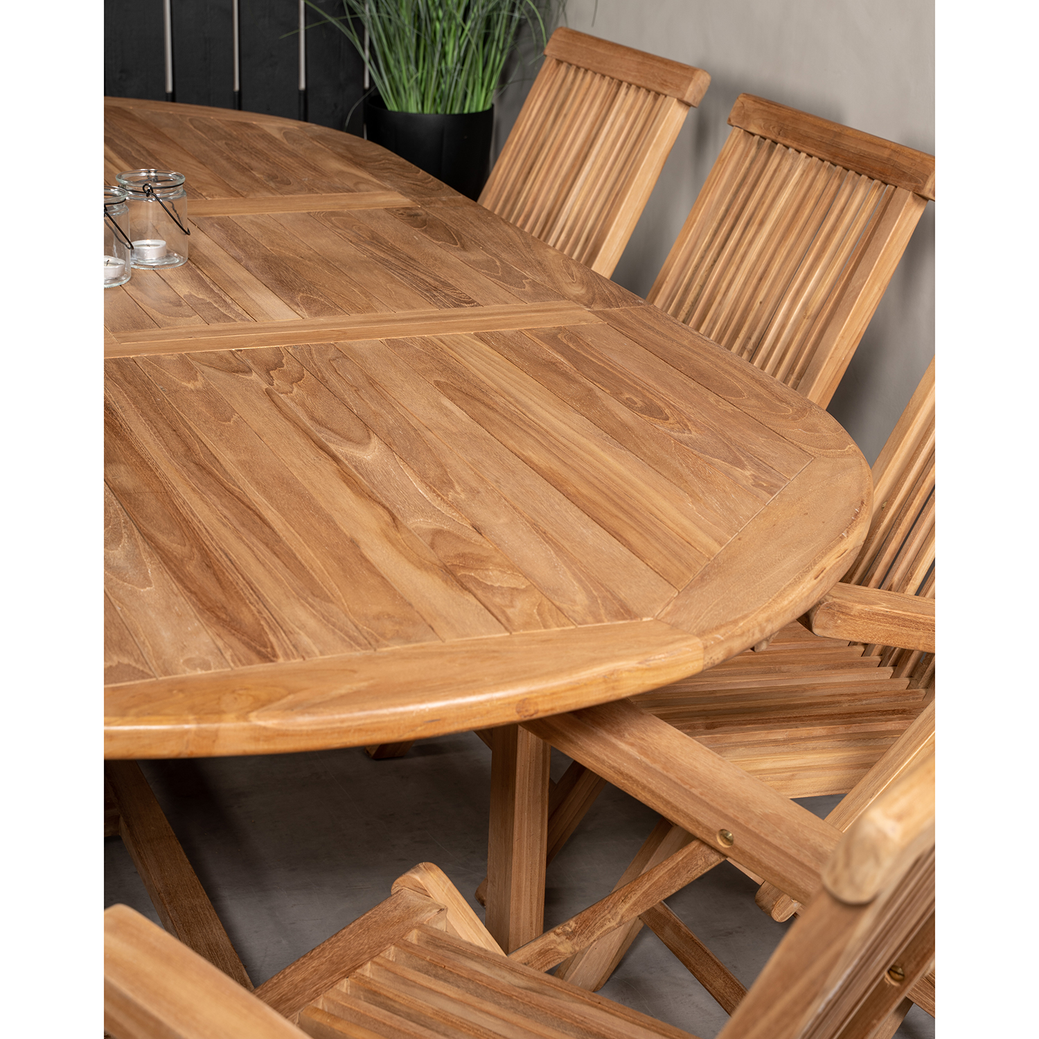Matgrupp Venture Home Kenya 180-240x120 Teak med 8 Fällbara Stolar med Armstöd