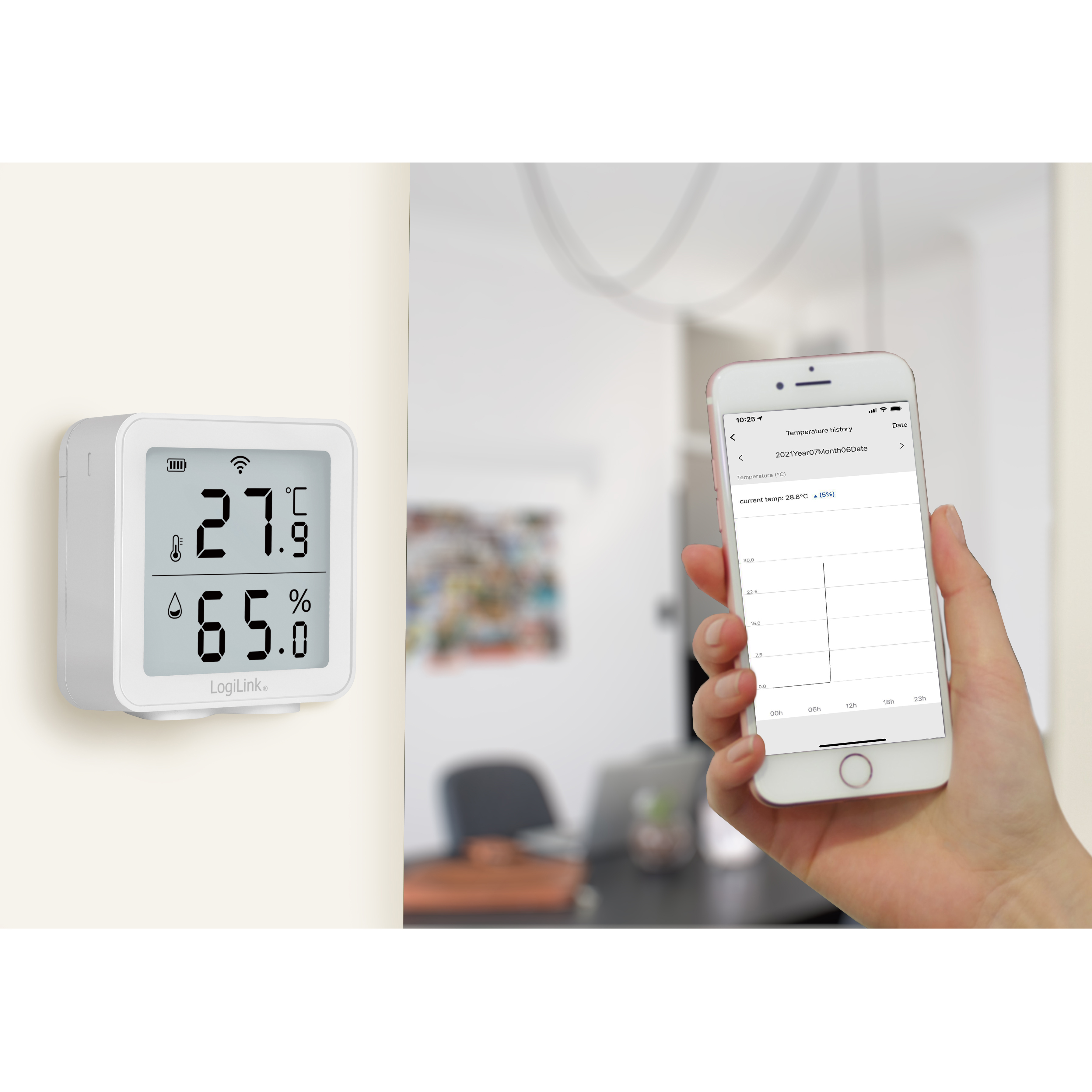 Smart Temp- & luftfuktighetssensor LogiLink Wifi Tuya