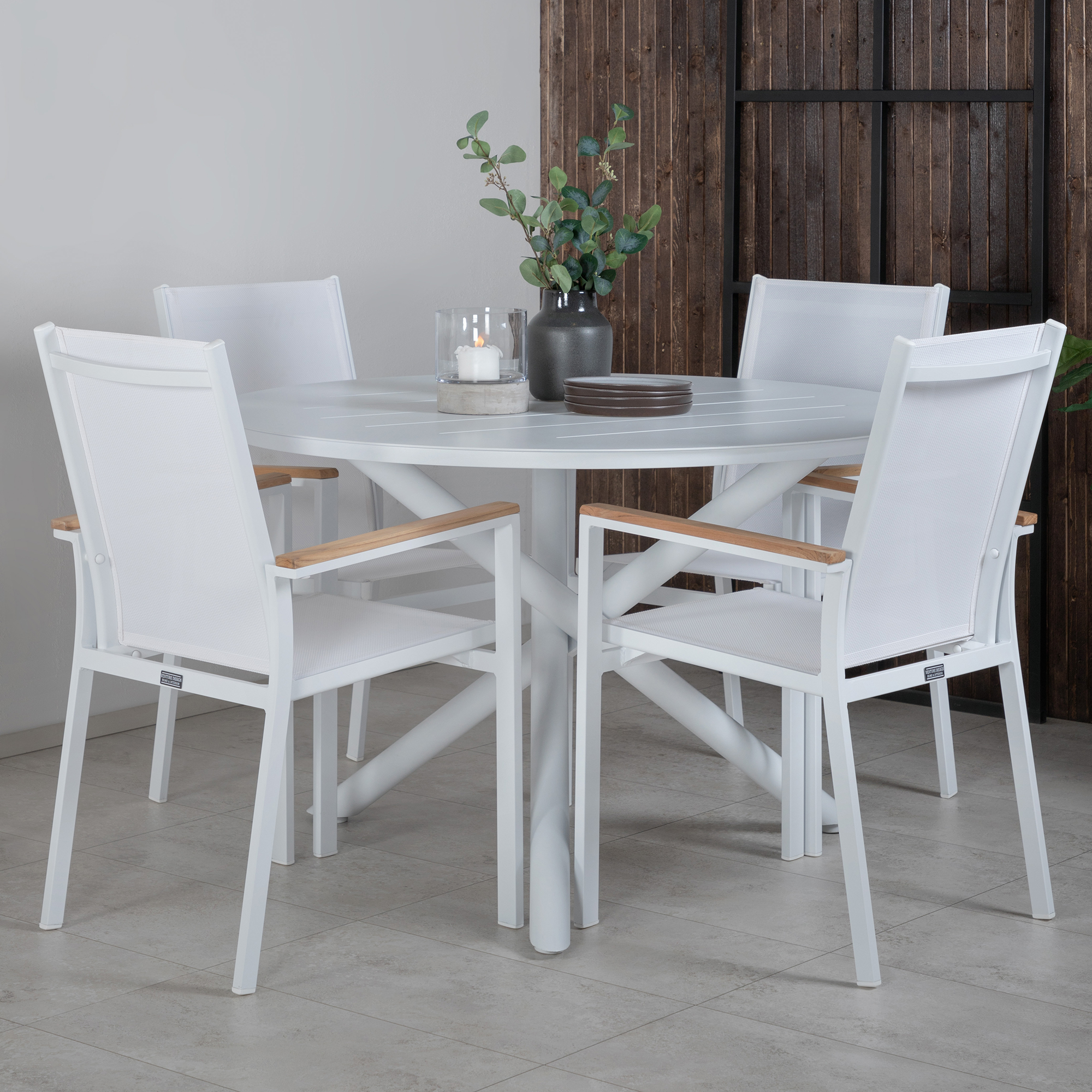 Alma Dining Table - White Alu - ø120cm+Texas Chair - White/T Vit