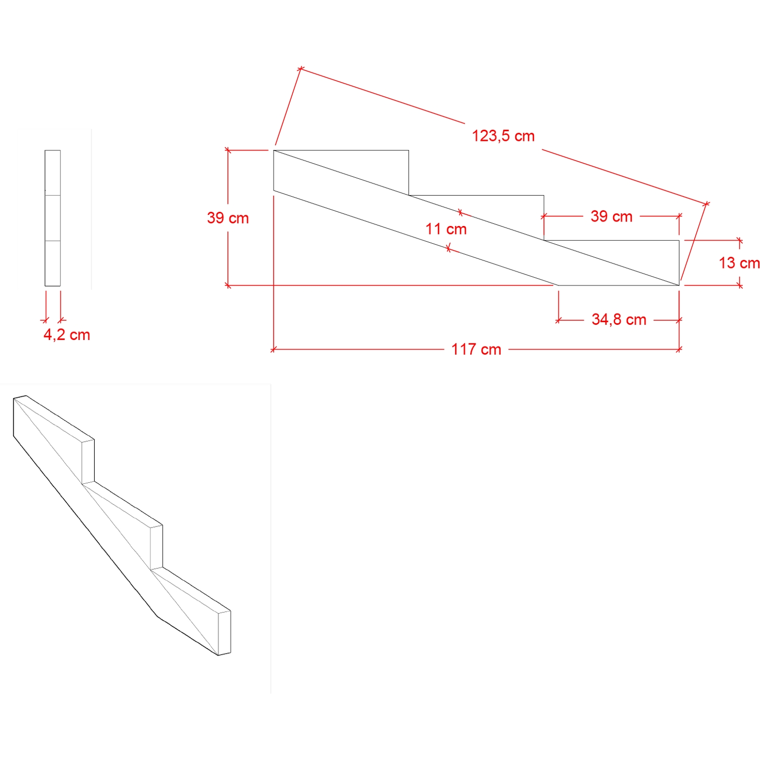 19º Plus Vangstycke 3 steg - Stegdjup 39 cm