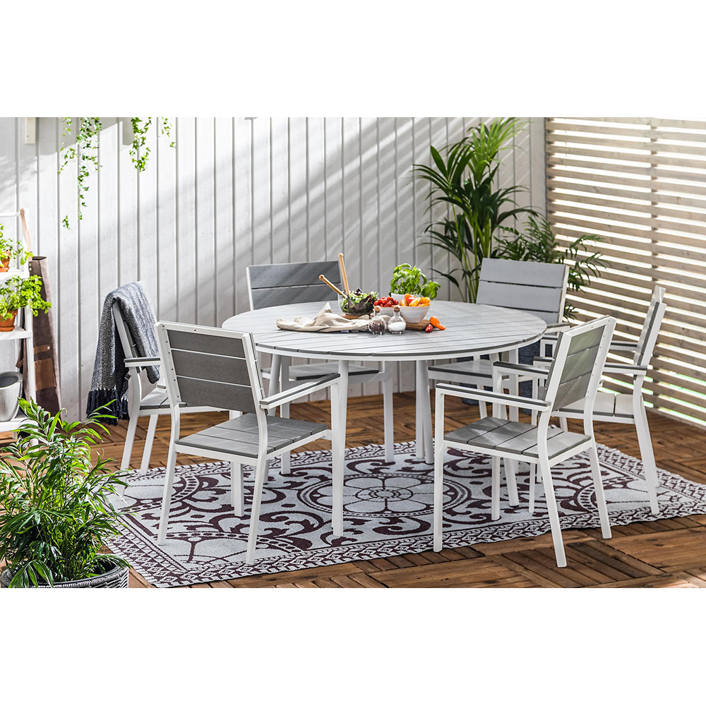 Matgrupp Utomhus Comfort Garden Tunis Rund 140 med 6 StapelTrädgårdsstolar Aintwood