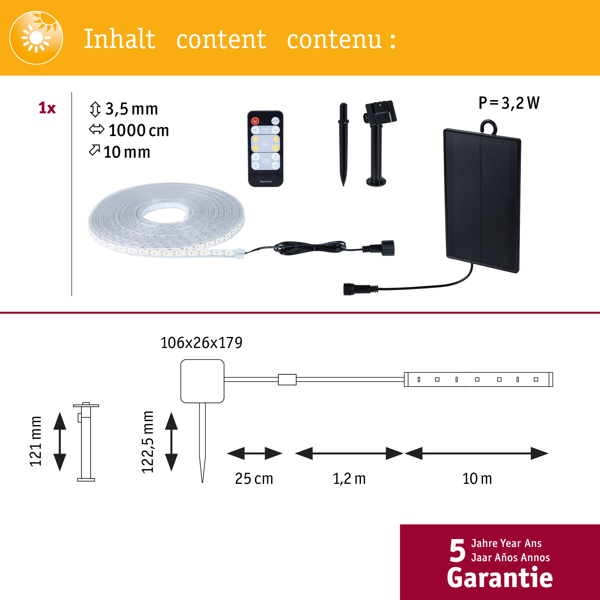 Solcellsljuslinga LED Paulmann MaxLED Ljusstrip inkl. Fjärrkontroll IP44 Ljus: Soft White, Längd 10 m