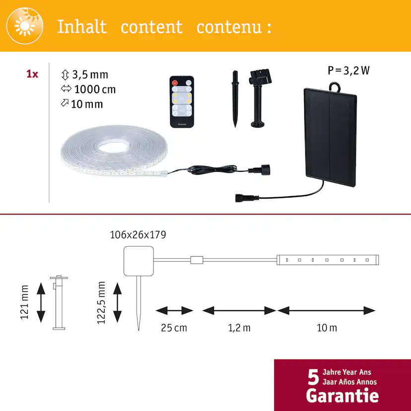 Solcellsljuslinga LED Paulmann MaxLED Ljusstrip inkl. Fjärrkontroll IP44 Ljus: Soft White, Längd 10 m