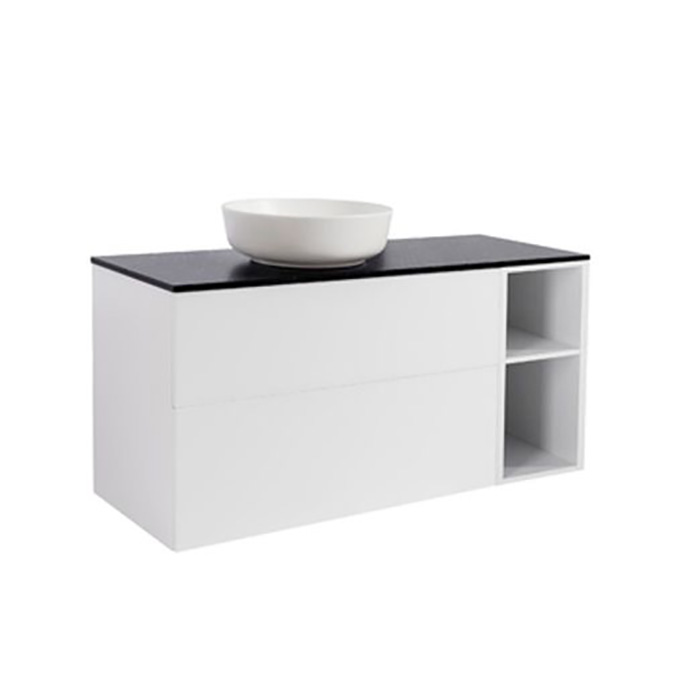A IS90+30Ö MVIT BS SV+TS RUVIT Färg: Mattvit, Färg Tvättställ: Vit, Färg Bänkskiva: Svart, Rund Form, Storlek: 740x1210 mm