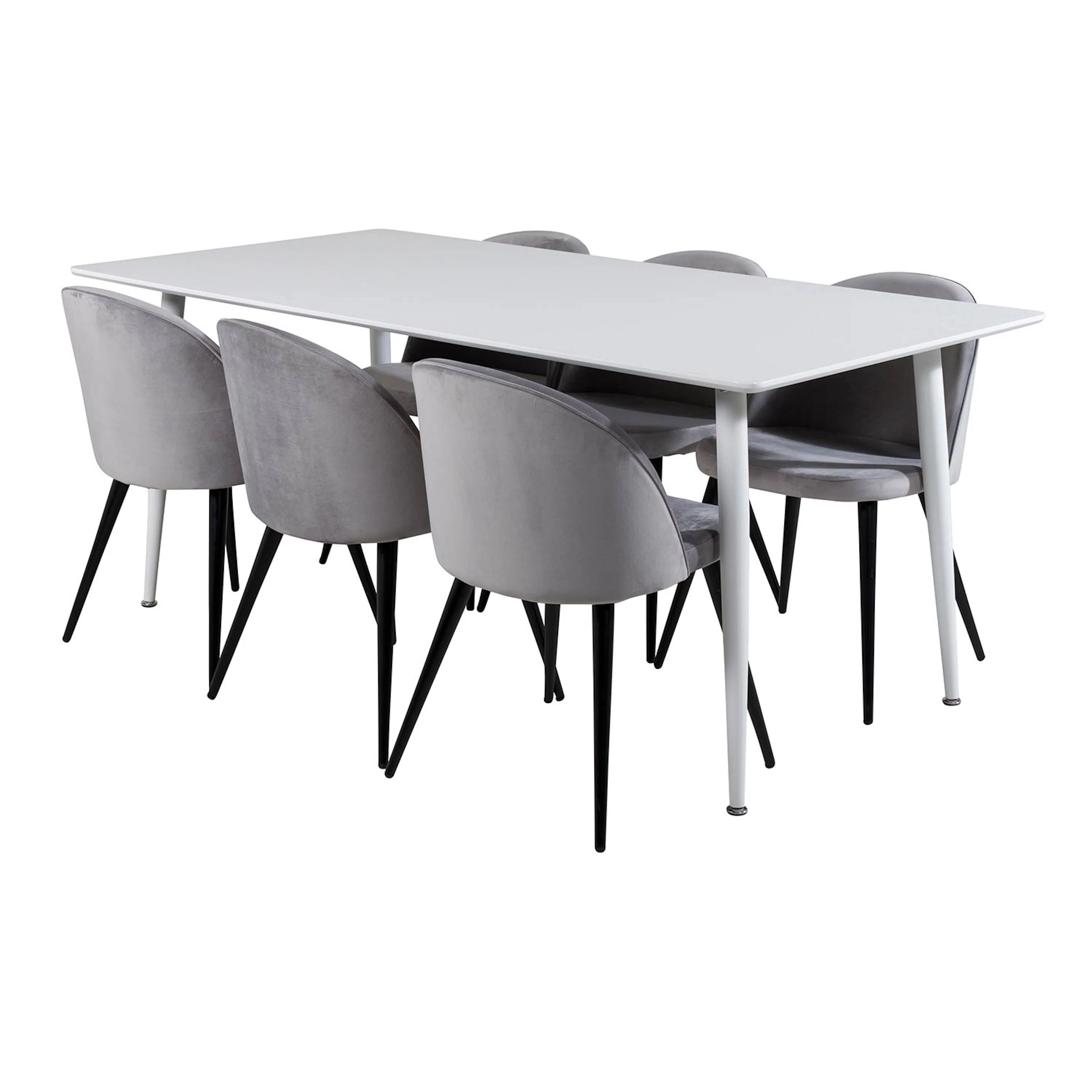 Polar table 180 cm -White top/Velvet Chair -ljusgrå/ Black_6 Vit/Grå/Svart