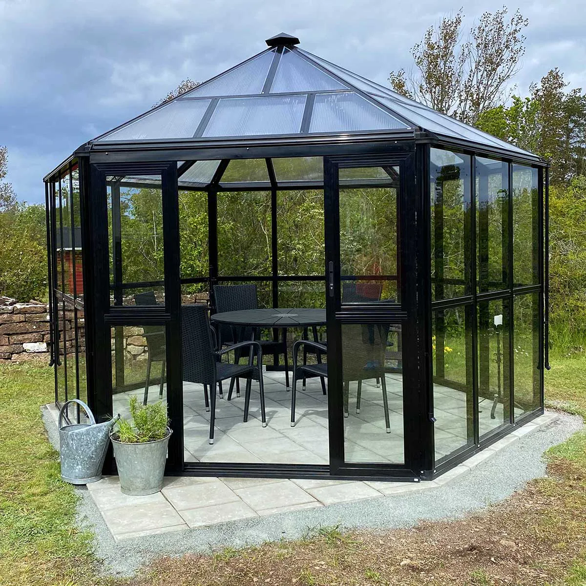 Sexkantigt växthus 10m², Svart (142-2-901) Svart