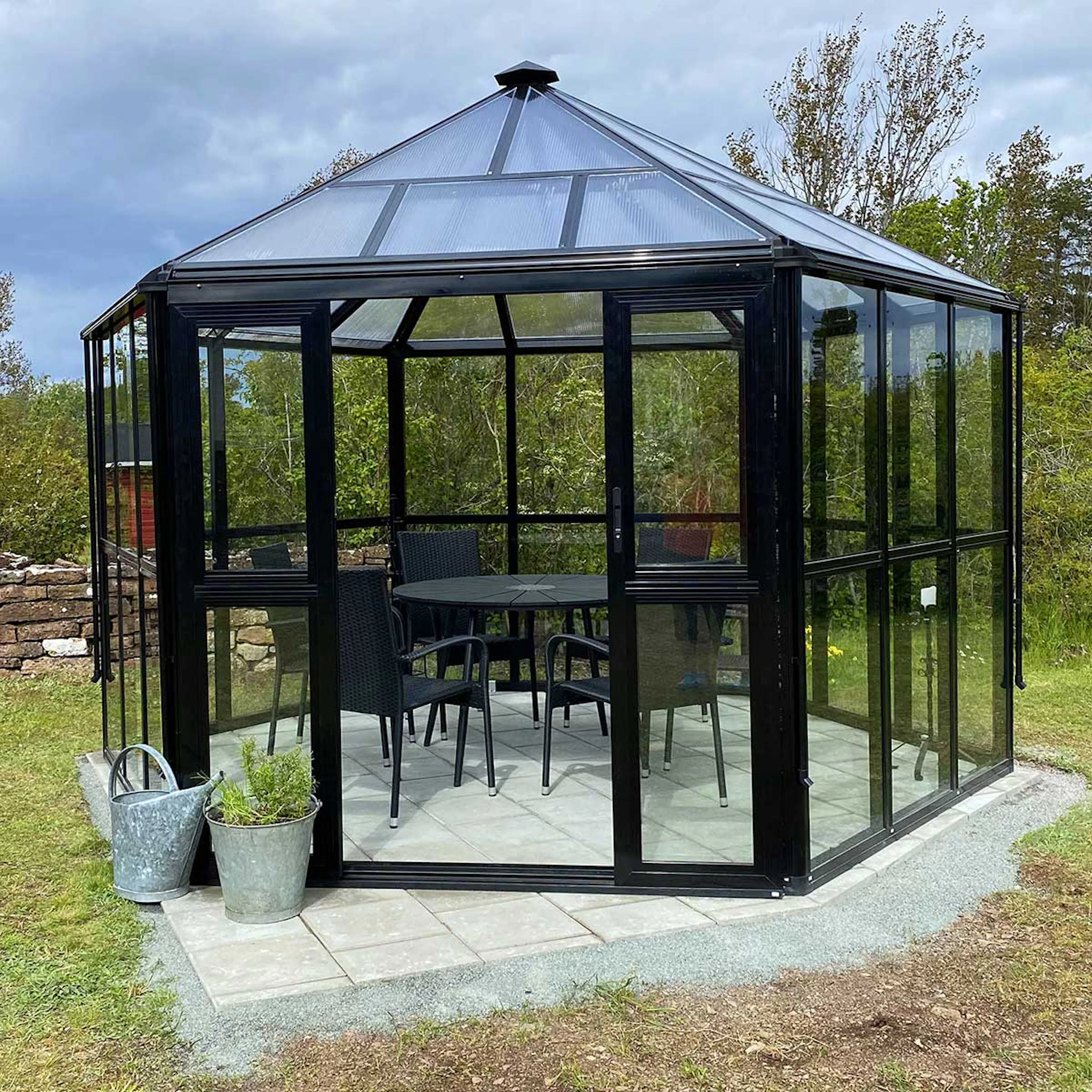 Sexkantigt växthus 10m², Svart (142-2-901) Svart