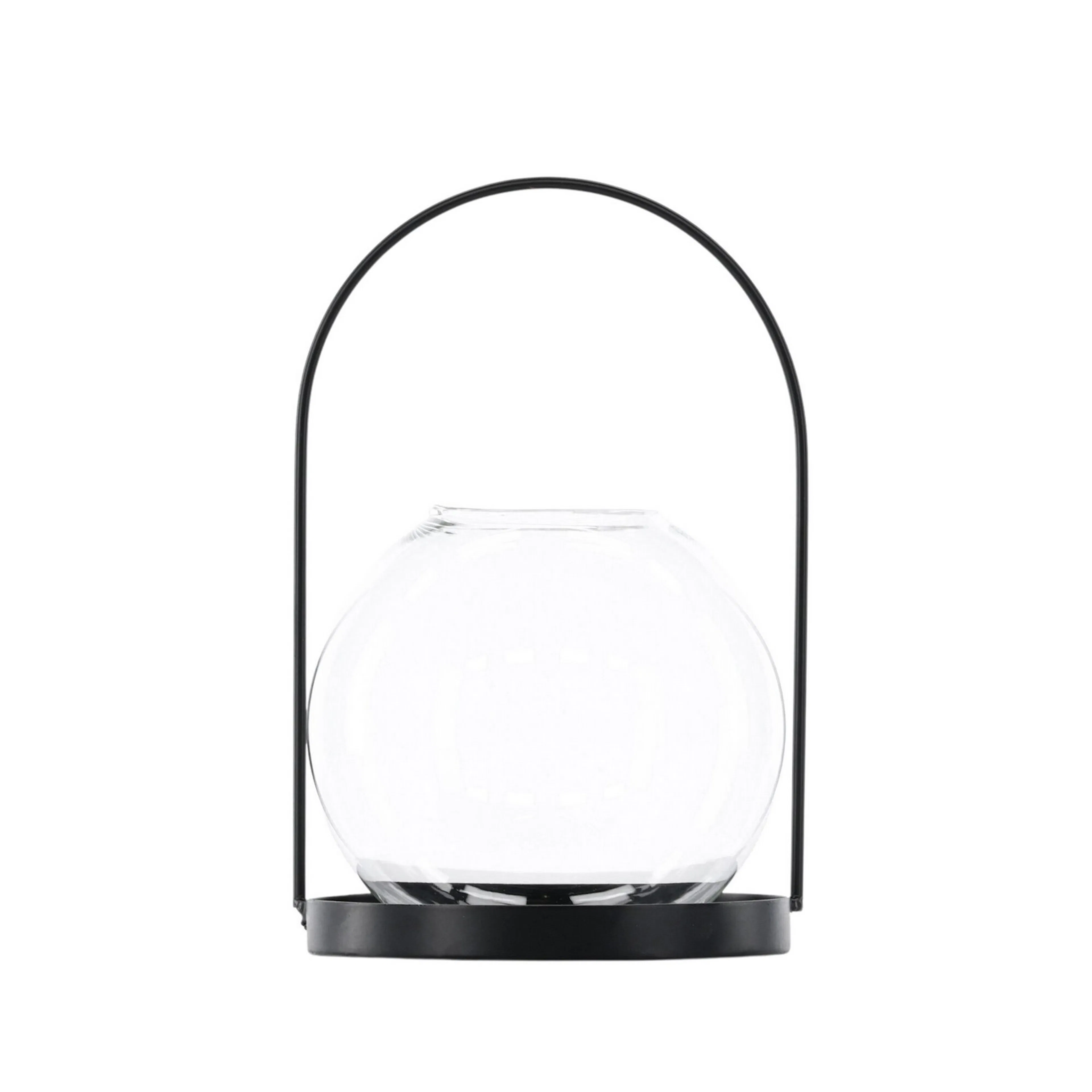 Flora Lantern -  Black/Clear Glass -  H22*14cm Diamater: 220 mm