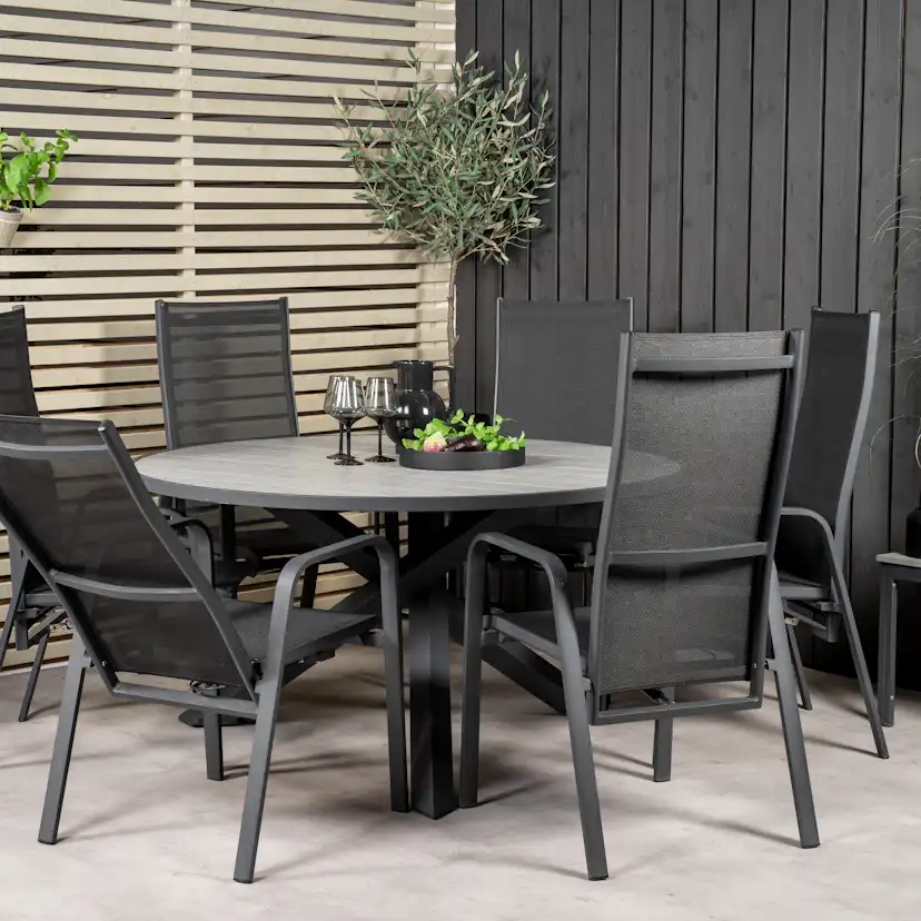 Parma - Table ø 140 - Svart Alu /Grey Aintwood+Copacabana Re Svart/Grå