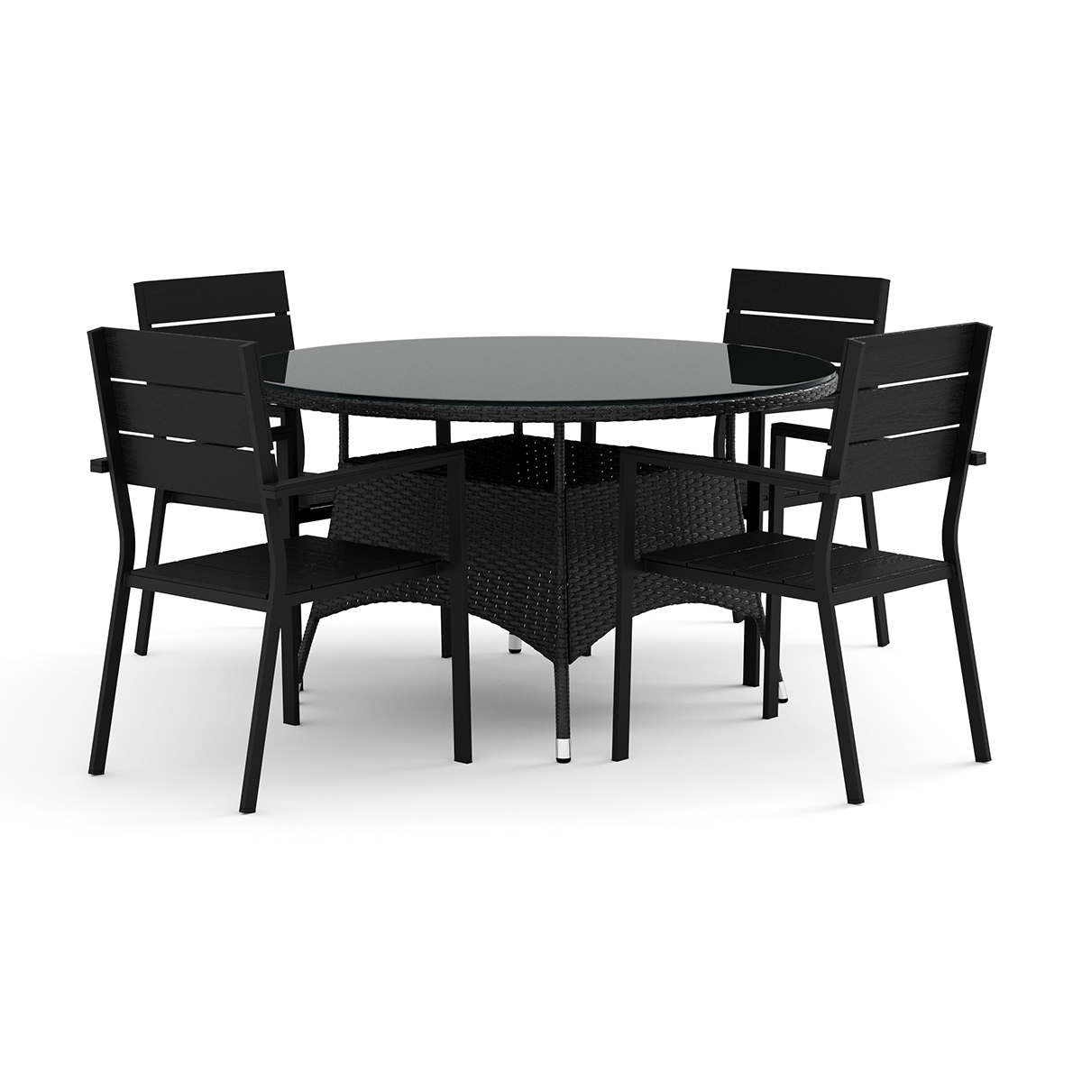 Trädgårdsgrupp Comfort Garden Thor utomhus rund matgrupp 140 cm med 4 Tunis stapelstolar