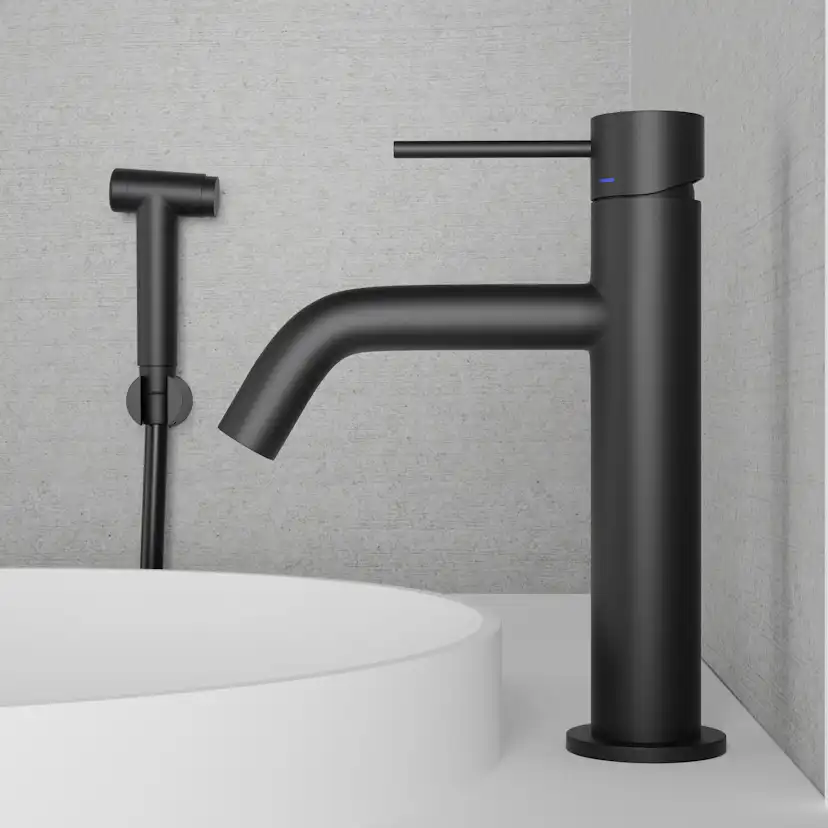 Tvättställsblandare Scandtap Steel Voyage Medium med Sidodusch