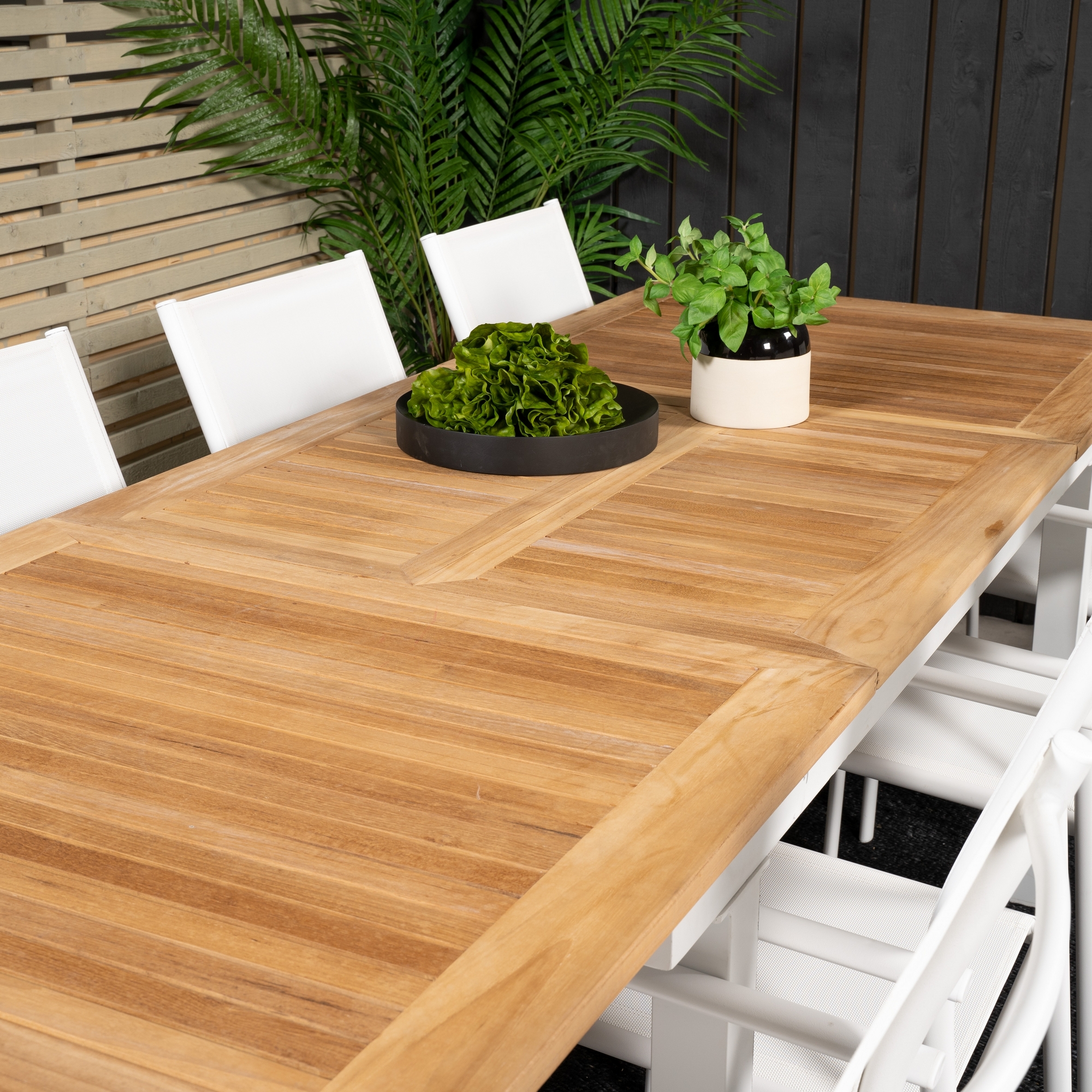 Panama Dining Table 160/240*90 - White Alu / Teak+Santorini Blanka Ben
