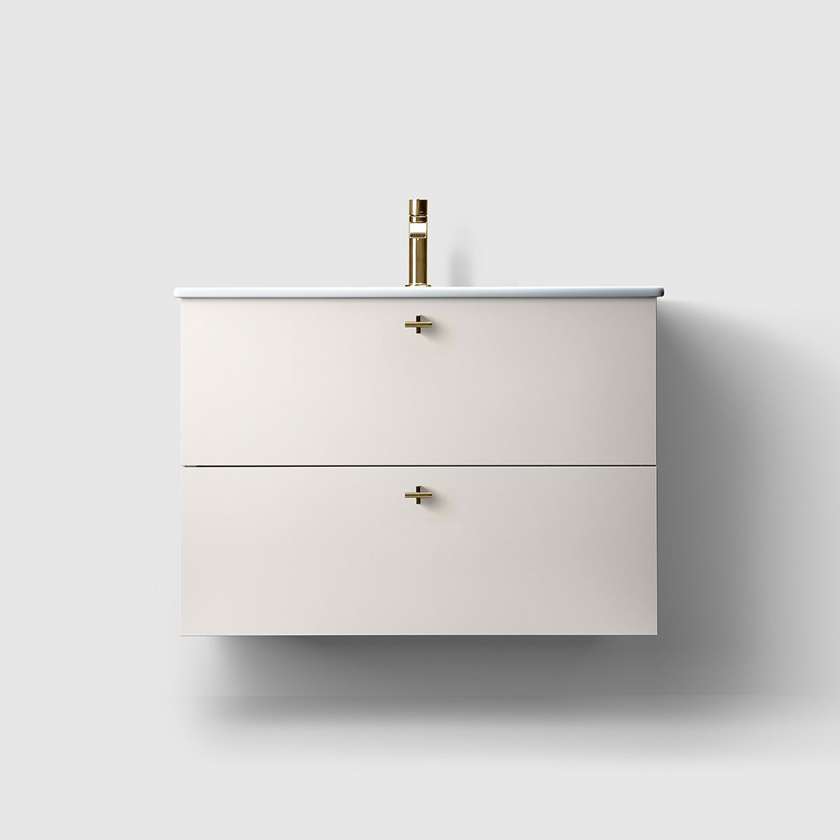 Haven Kommod H3/80S-White-Porcelain Slim Knopp A2 02 Mäss Vitlackerad, Tvättställ Slim i Porslin med Knopp A2.02 i Mässing