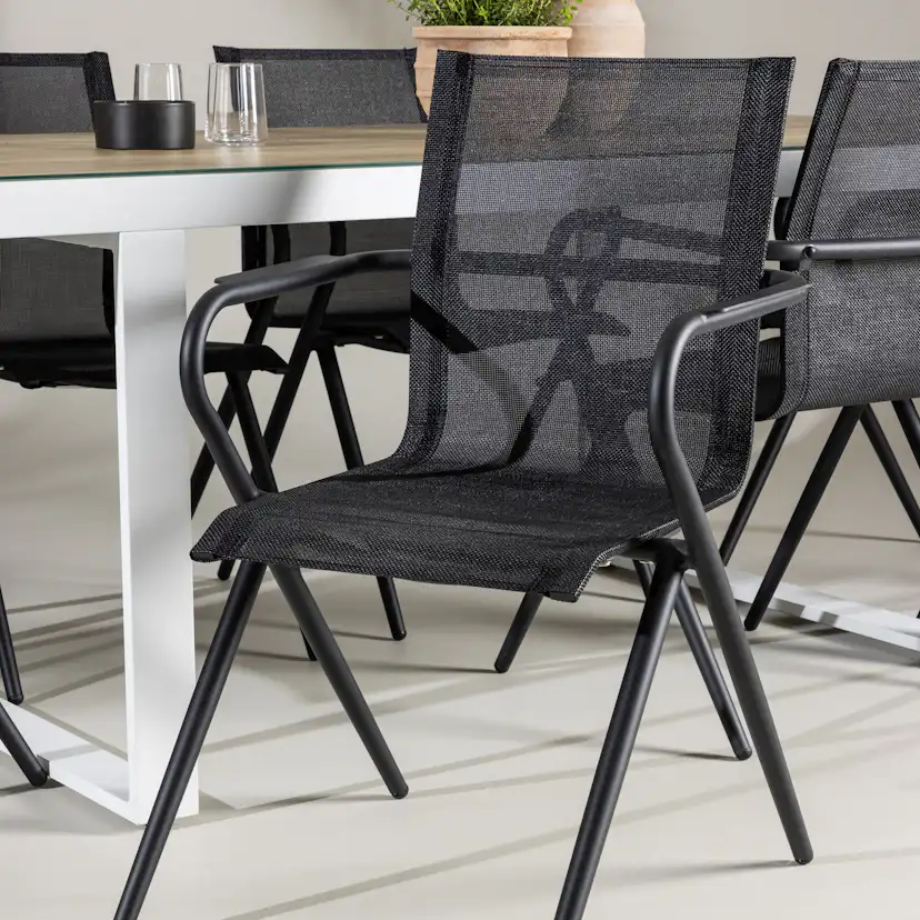 Merlo Dining Table - White/Whitewash +Alina Dining Chair - B Trädgårdsgrupp Venture Home Merlo med 6 Alina Stolar