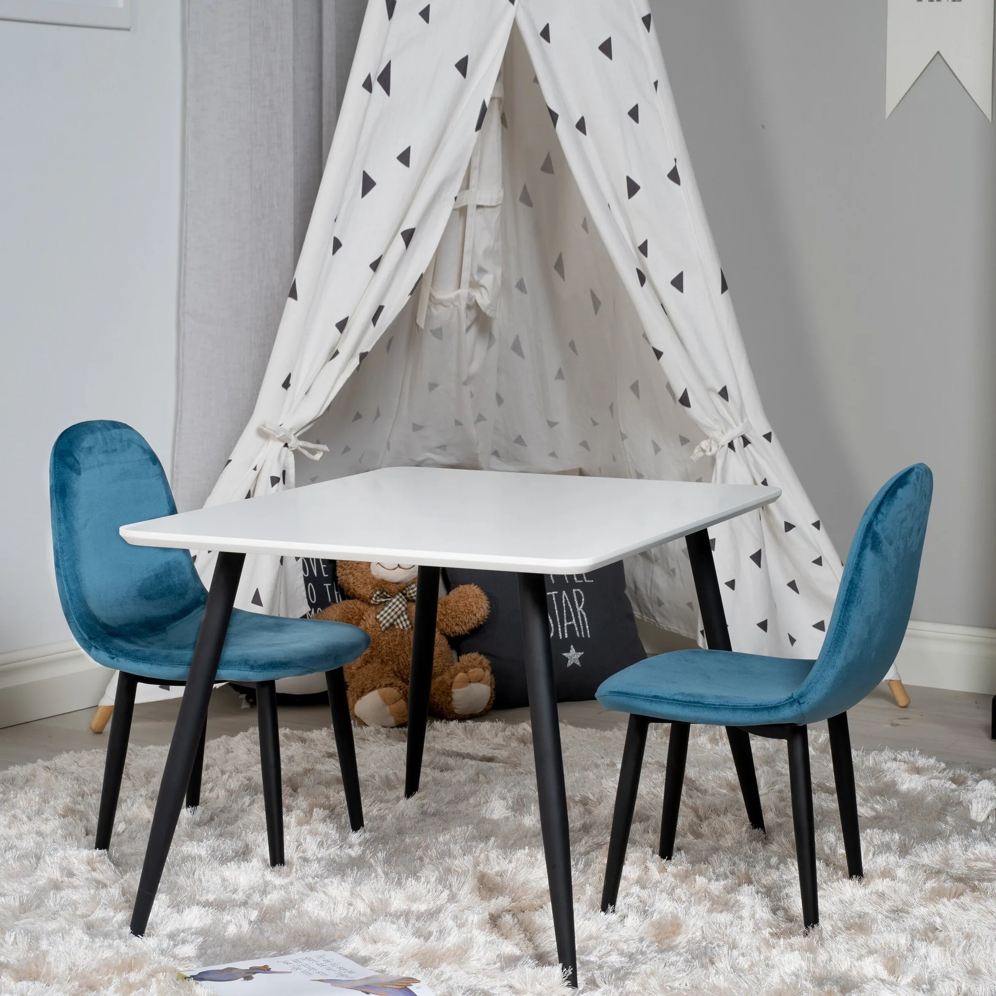 Polar Dining Table 80*60 XXS - White / Black +Polar dining C Vit/Blå