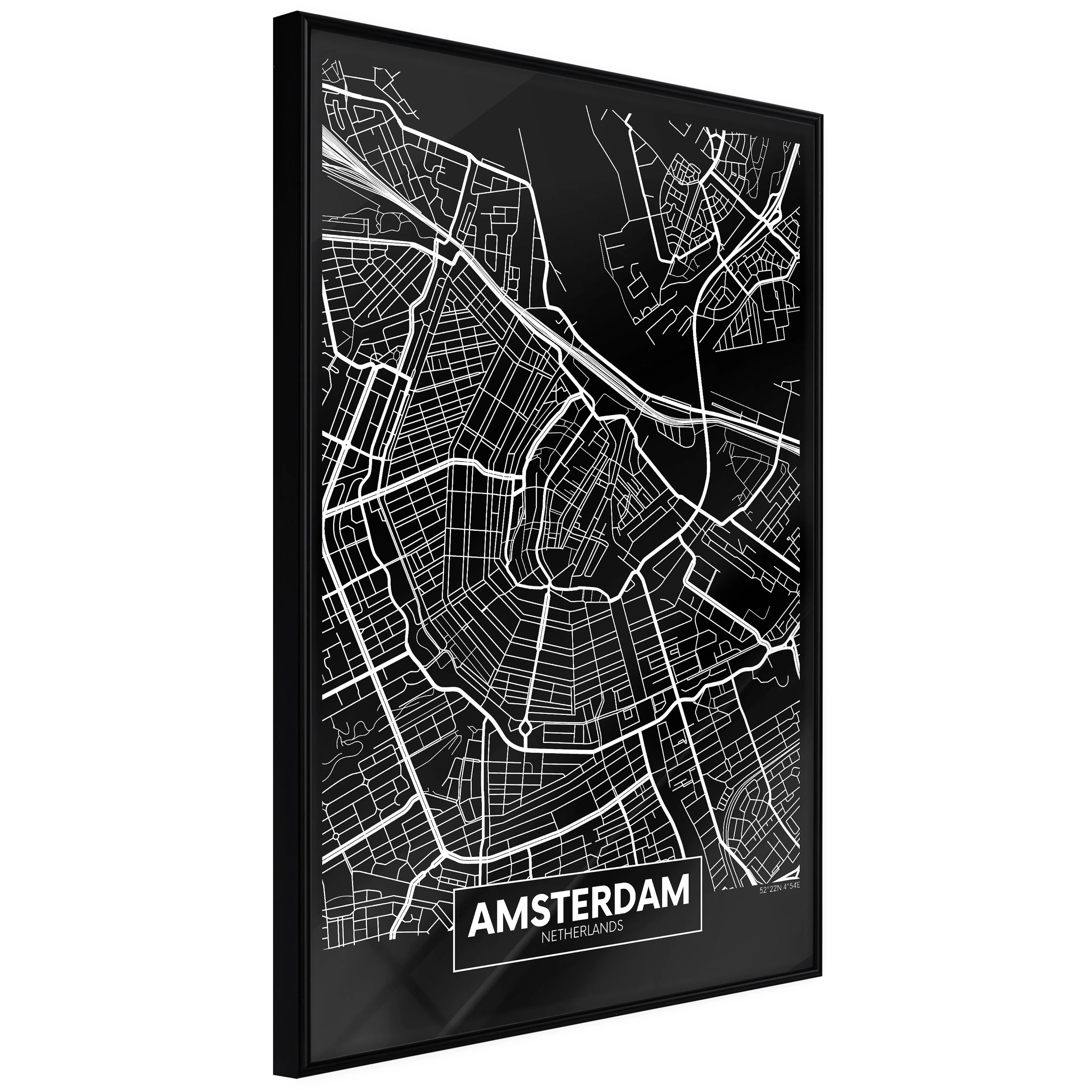 Affisch - Dark Map of Amsterdam [Poster] 20x30 Svart ram, 20x30 cm