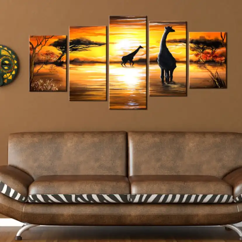 Tavla - Giraffer på vattenhål 100x50 100x50 cm
