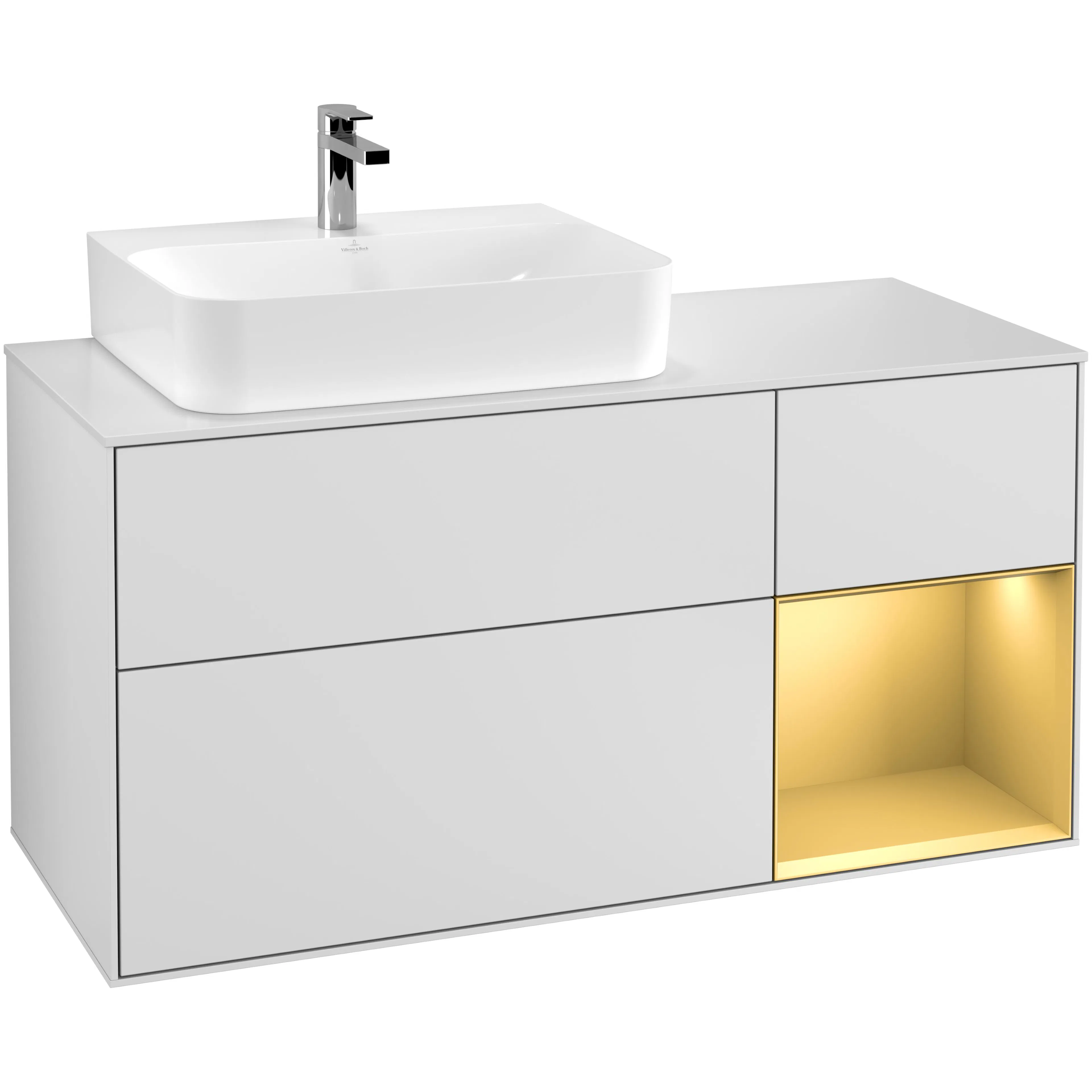 Tvättställsskåp Villeroy & Boch Finion med 3 Lådor Hylla och Bänkskiva för Ocentrerat Tvättställ