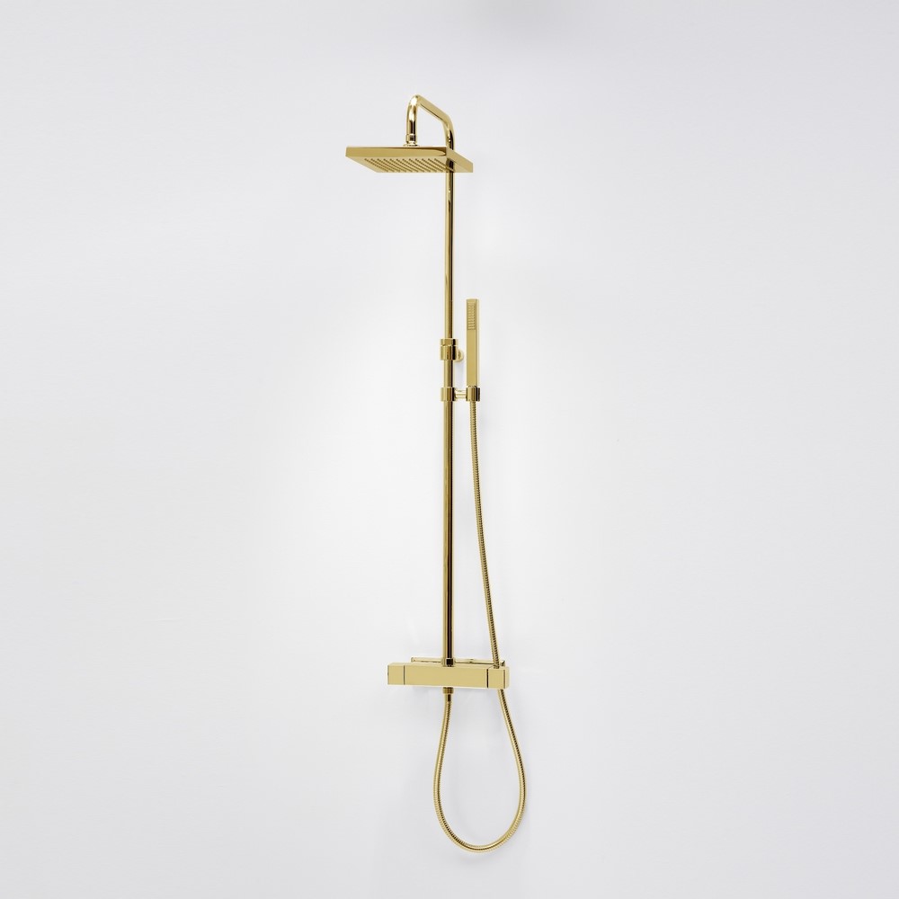 Kvadrat 220 Takduschset med Stonemix termostatblandare 160 c Guld