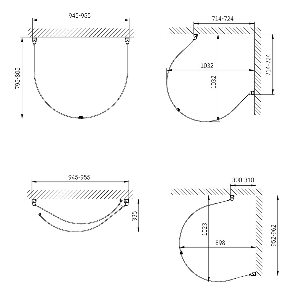 Alt U-Dusch 95 1 Vä+Hö Klar LxB: 800x950 mm