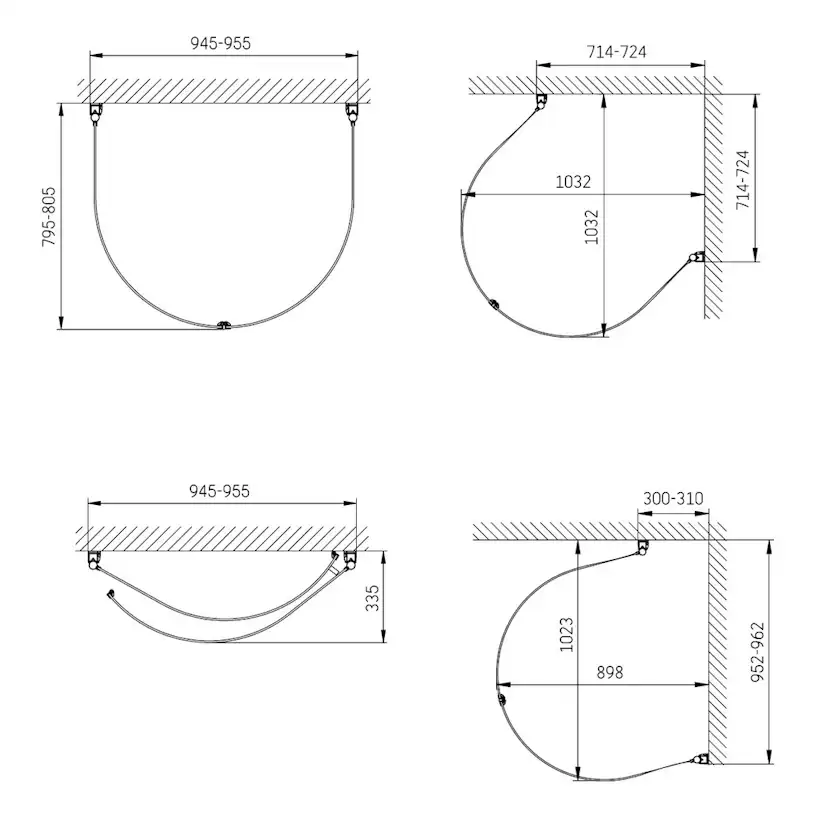 Alt U-Dusch 95 1 Vä+Hö Klar LxB: 800x950 mm