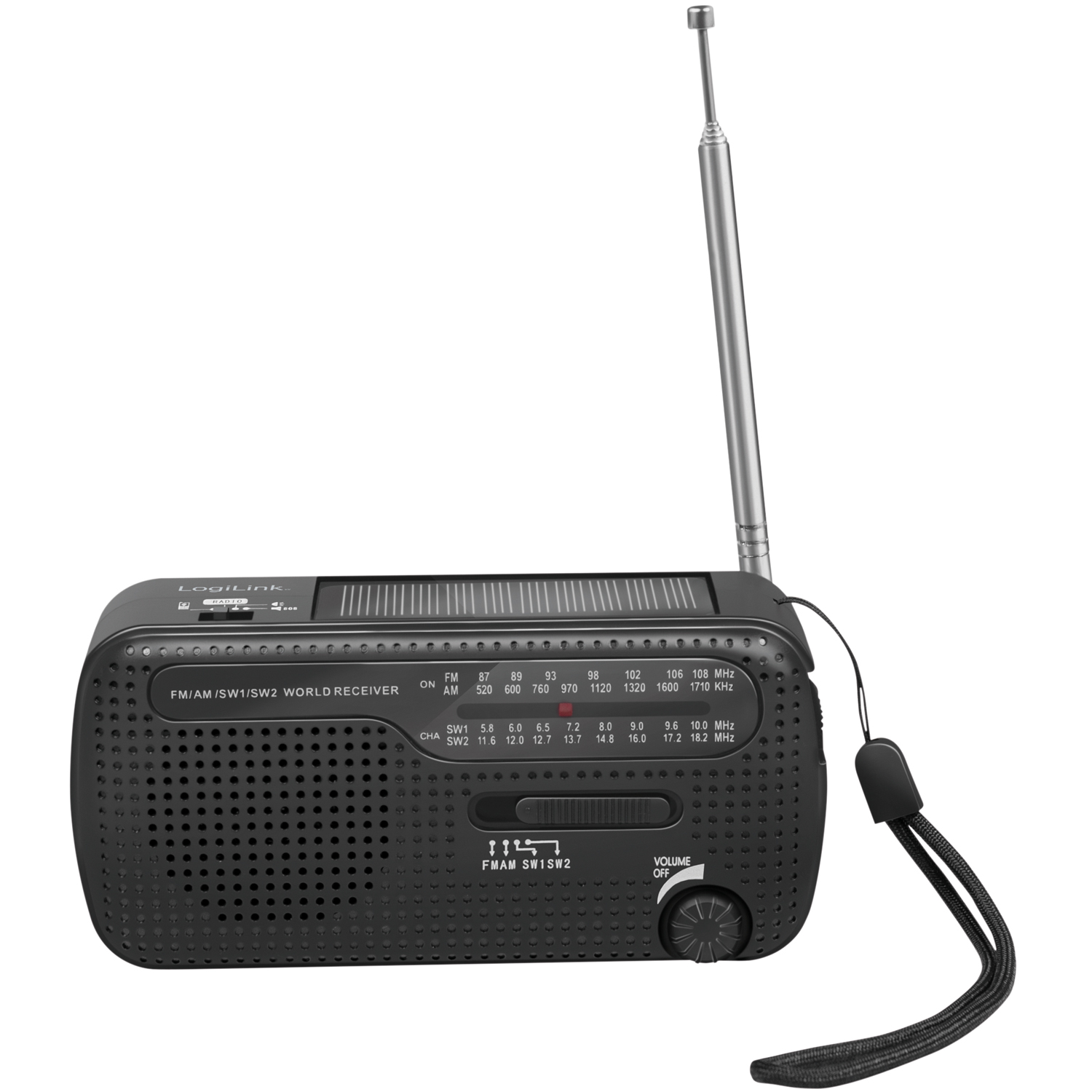 Vevradio LogiLink med Ficklampa och Solcell