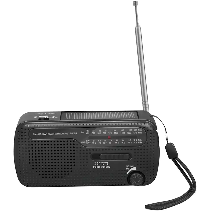Vevradio LogiLink med Ficklampa och Solcell