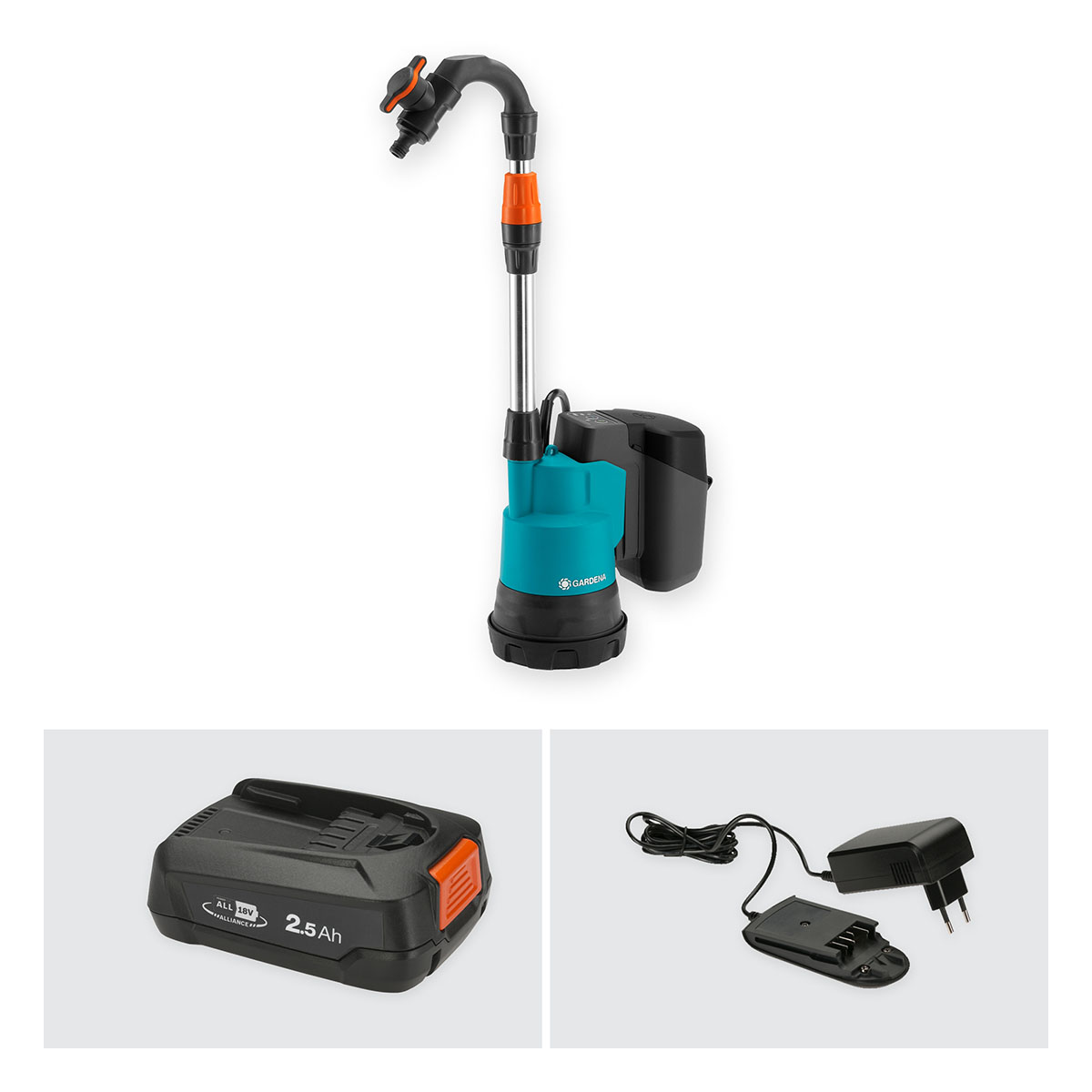 Pump Gardena för Regnvattentunna 2000/2 18V P4A Set (2,5Ah batteri + standardladdare)