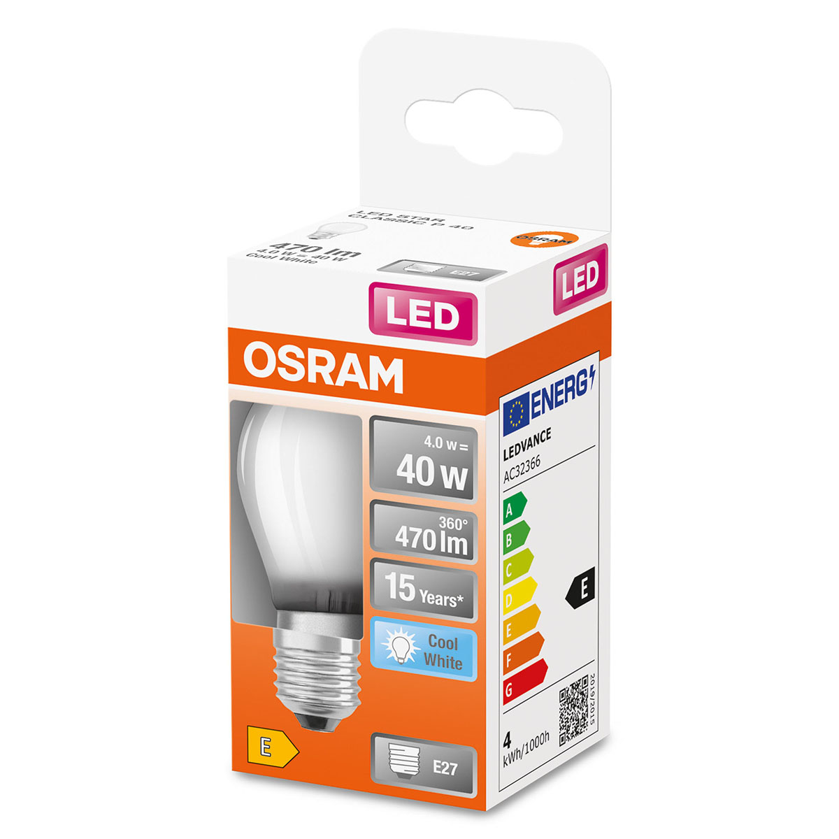 LED-Lampa Osram Klot (40) E27 Matt 840 Cl P