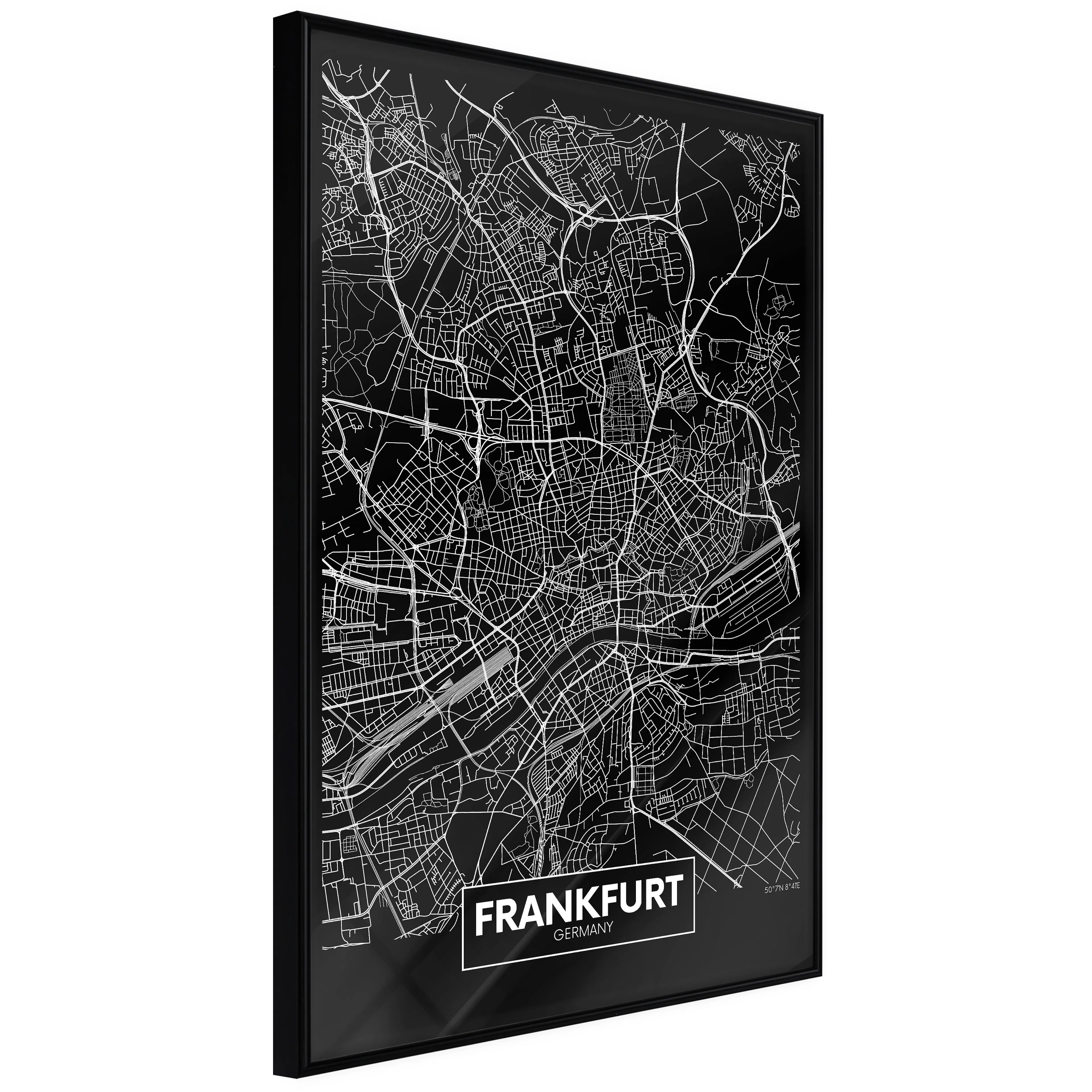 Affisch - Dark Map of Frankfurt [Poster] 20x30 Svart ram, 20x30 cm