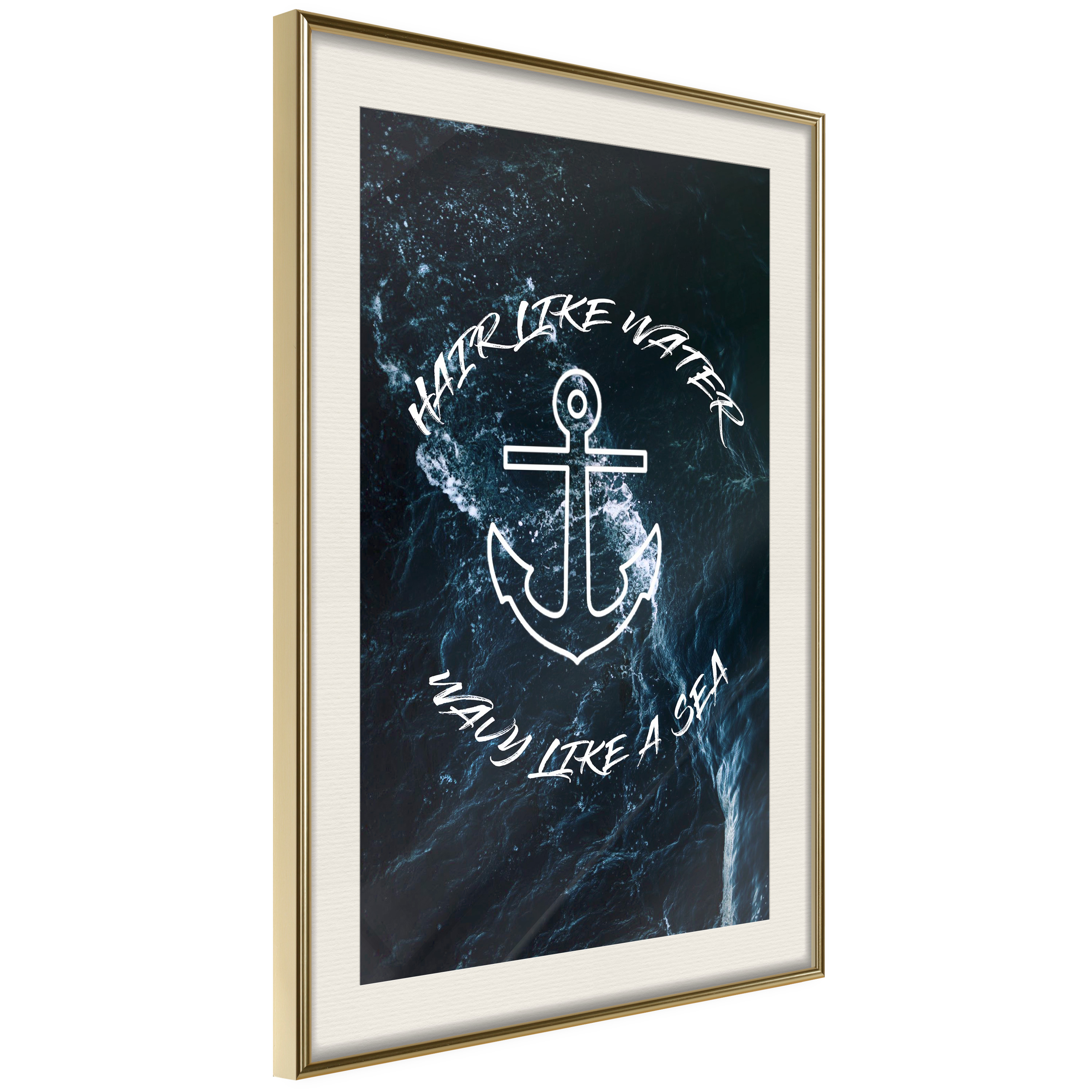 Affisch - Hair like Water, Wavy like a Sea [Poster] 40x60 Guld ram med passepartout, 40x60 cm