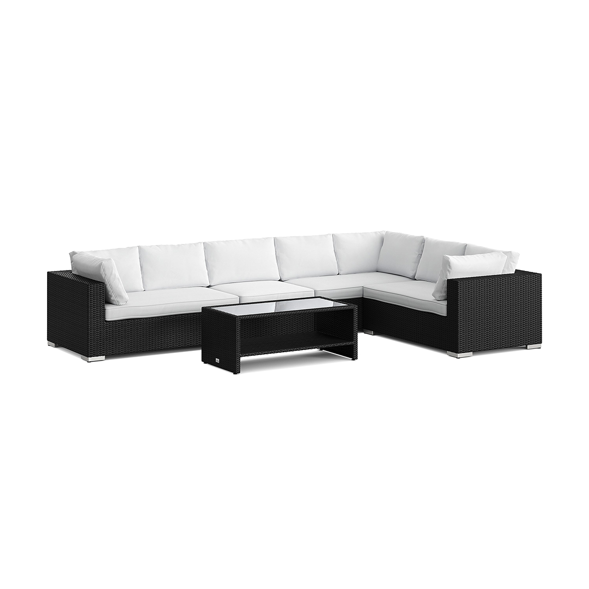 Loungegrupp Comfort Garden Bahamas L-formad utesoffa vänster, 7-sits med bord och hylla