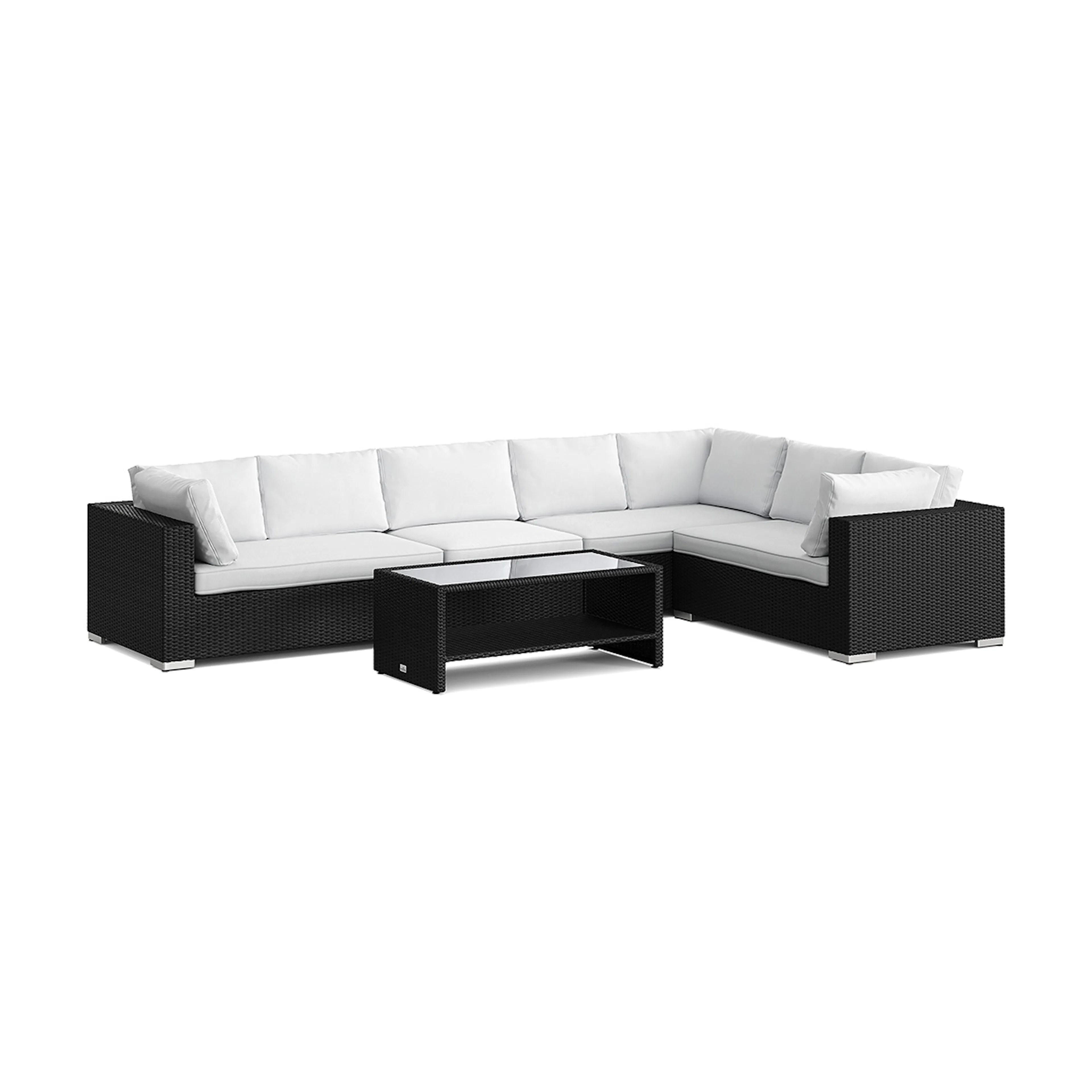 Loungegrupp Comfort Garden Bahamas L-formad utesoffa vänster, 7-sits med bord och hylla