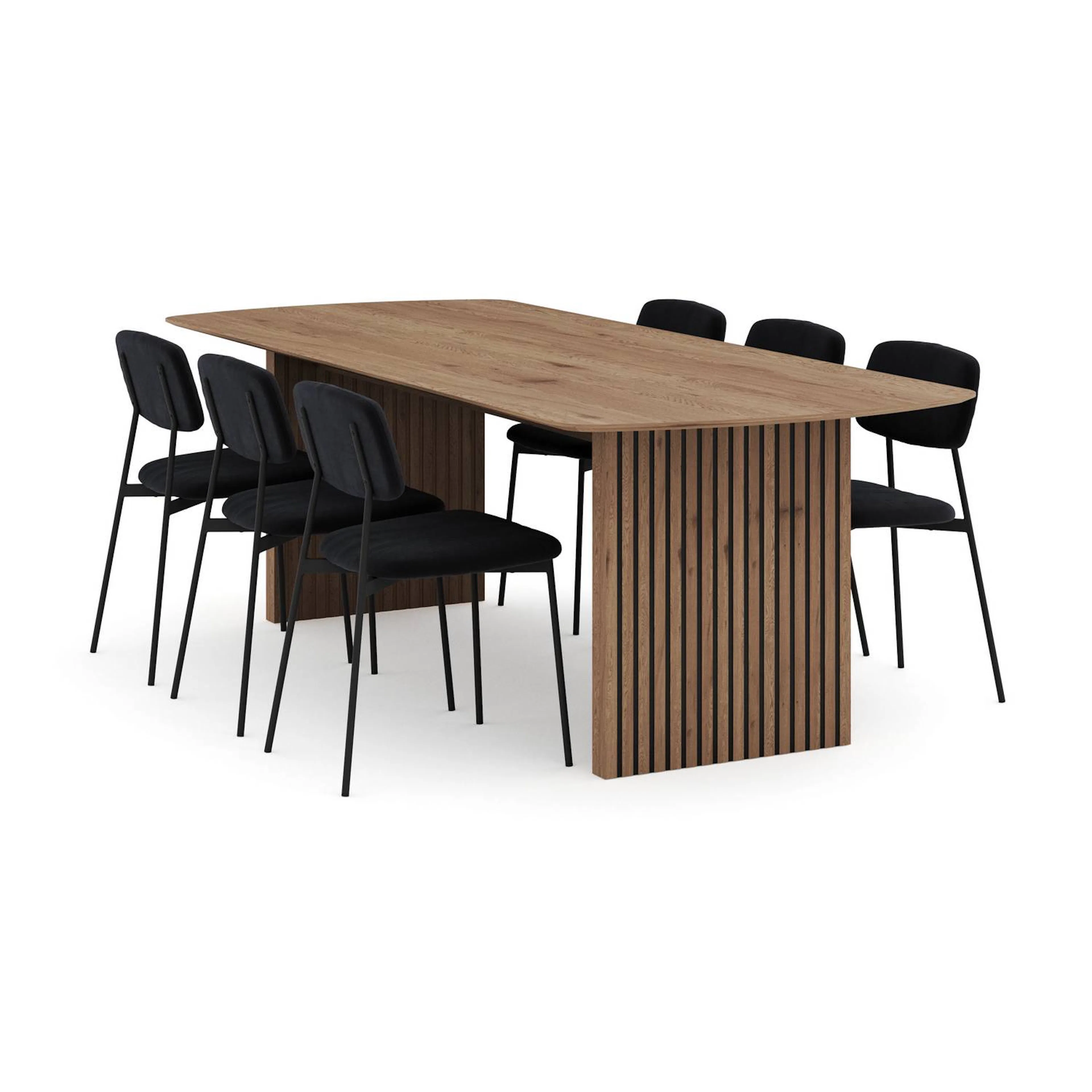 Matgrupp Bark Richeto Rektangulärt Matbord 240 cm med 6 Lowe Matstol Svart