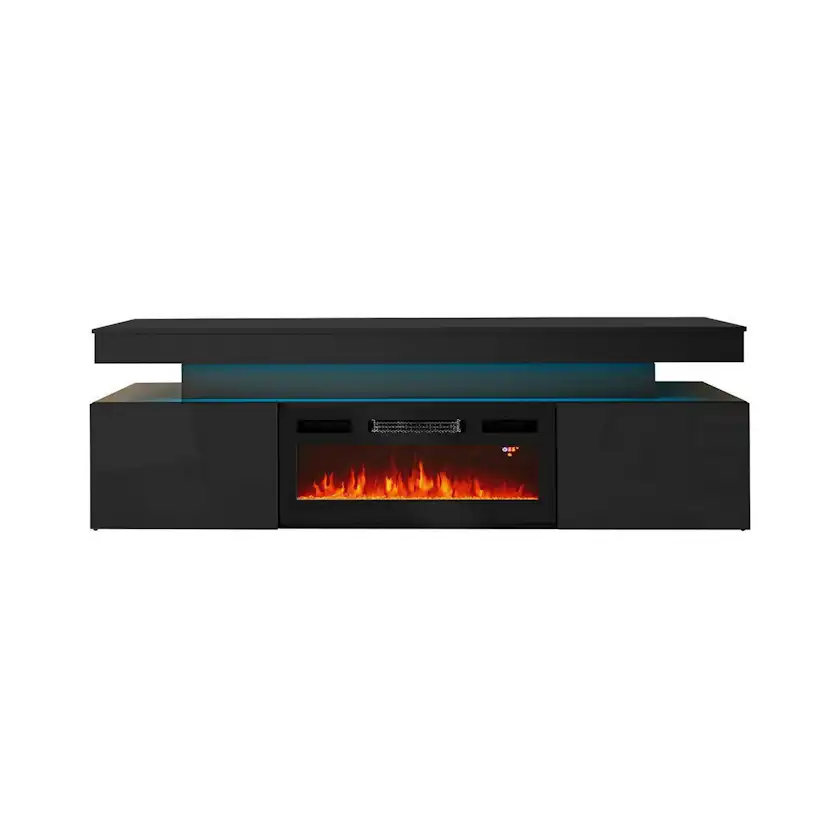 Tv-Bänk In Living Glenndale med Förvaring, Belysning och LED Kamin