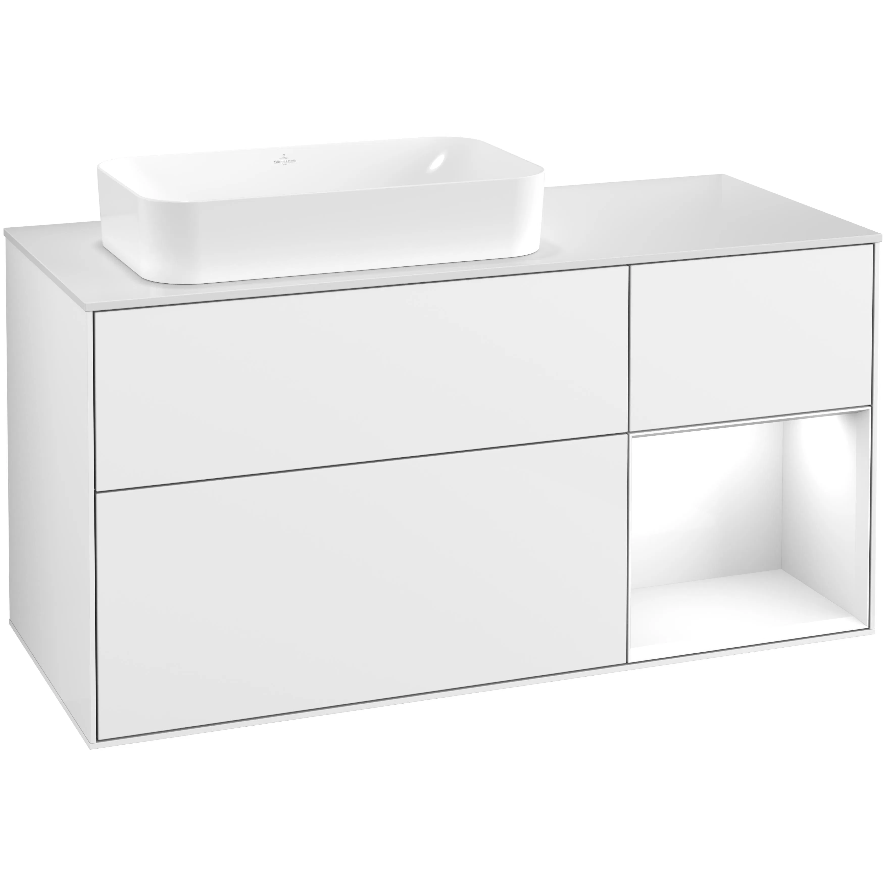 Tvättställsskåp Villeroy & Boch Finion med 3 Lådor Hylla och Bänkskiva för Ocentrerat Fristående Tvättställ