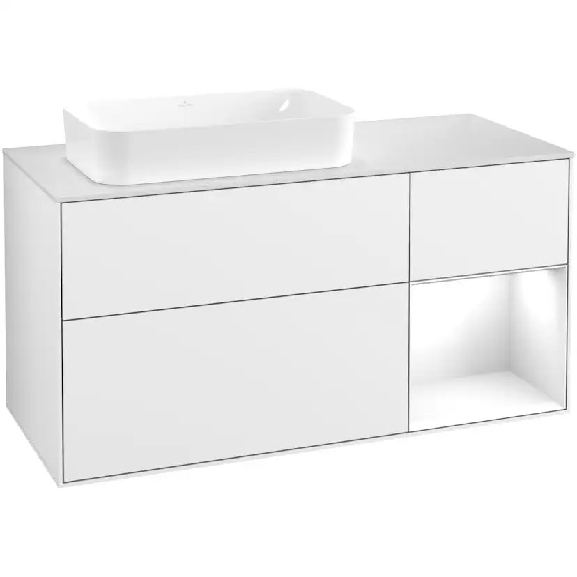 Tvättställsskåp Villeroy & Boch Finion med 3 Lådor Hylla och Bänkskiva för Ocentrerat Fristående Tvättställ