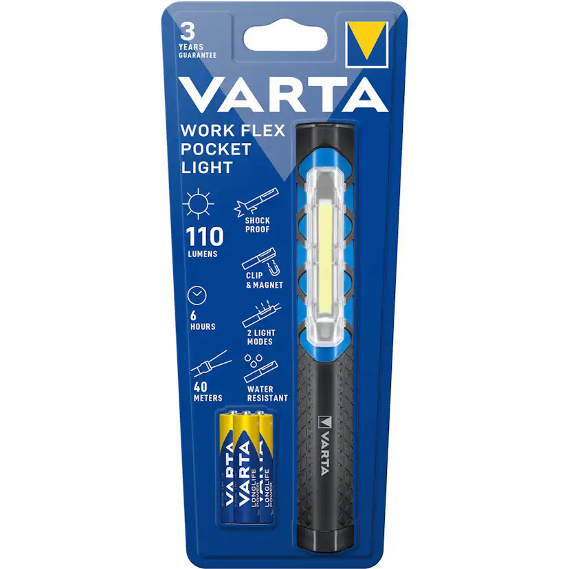 Arbetsbelysning Varta Work Flex Pocket Light IP54 110lm
