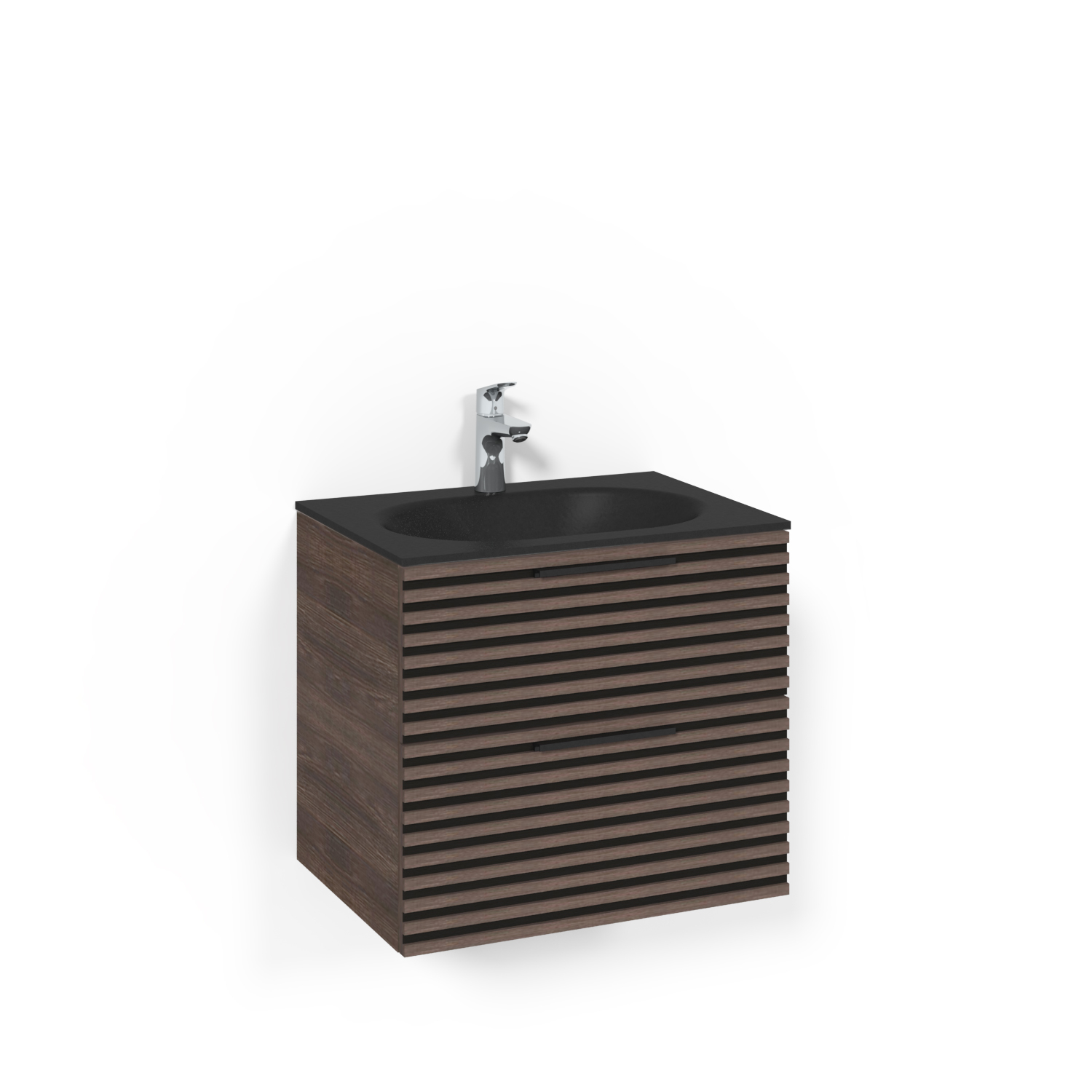 Crown Kommod 60x45 Brun Ask Stripe Mattsvart Glashandfat Bredd: 600 mm, Brun Ask, Glastvättställ Mattsvart