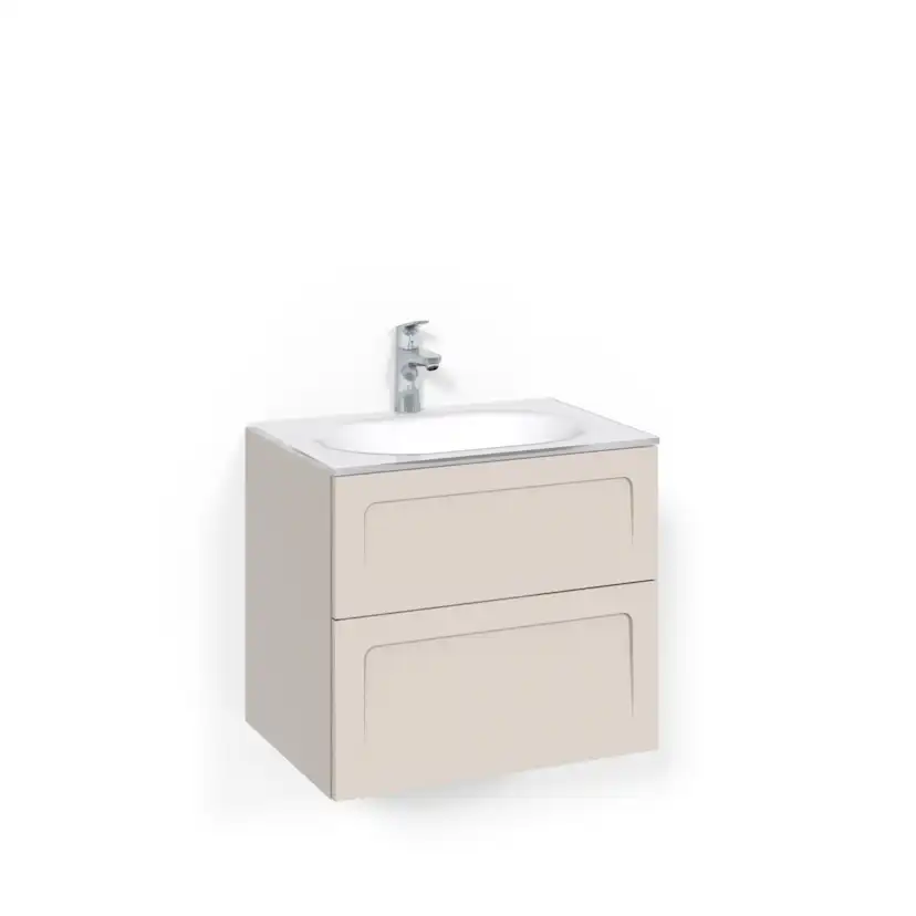 Crown Kommod 60x45 Beige Shape Vitt Glashandfat Bredd: 600 mm, Beige, Glastvättställ Vit, Centrerat