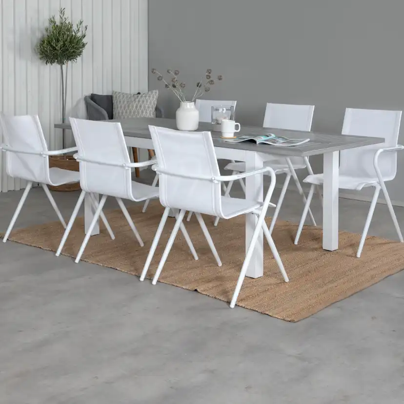Matgrupp Venture Home Aleyna 152 Vit med 6 Aspen Matstolar