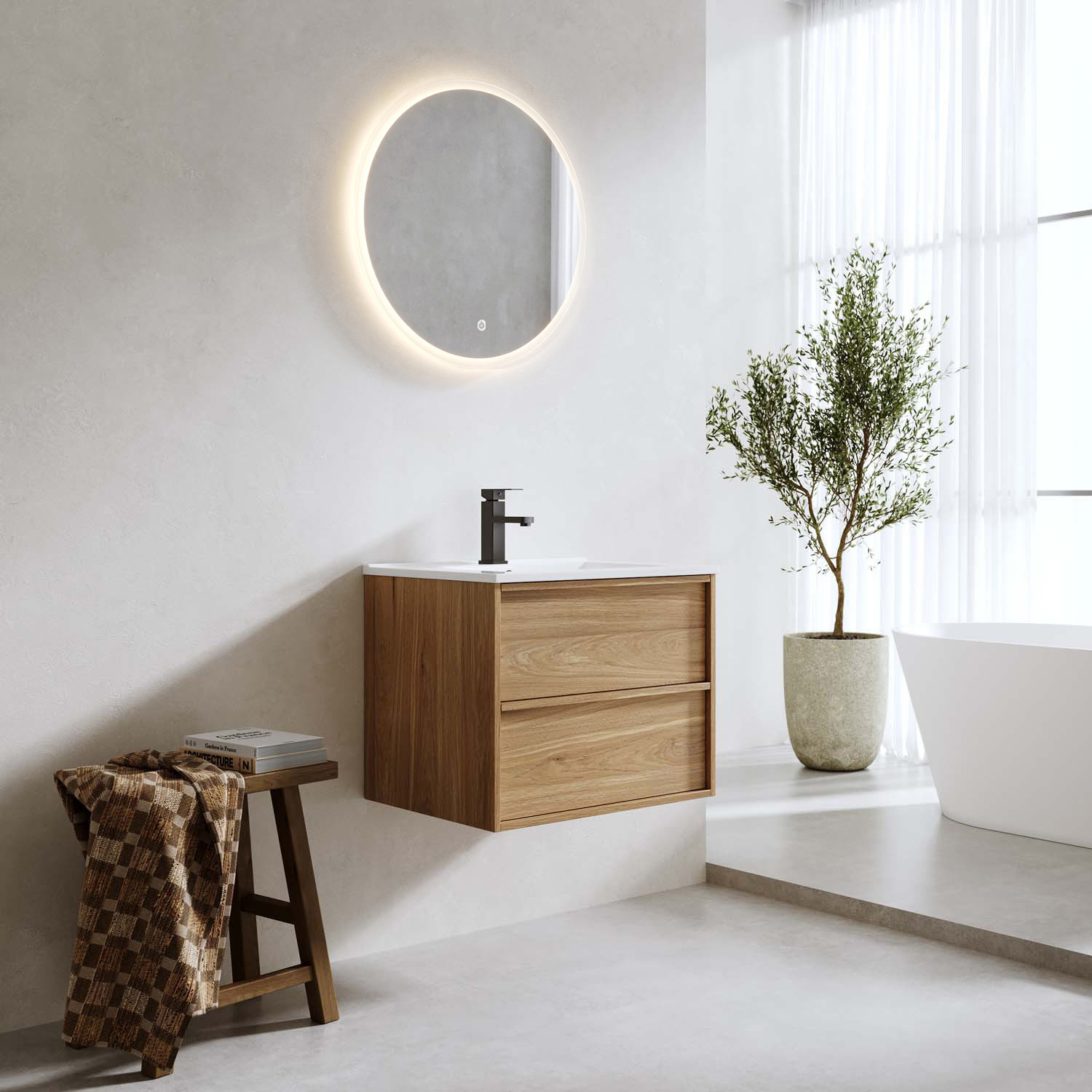 Tvättställsskåp Bathlife Charm med Tvättställ och Spegel Skina