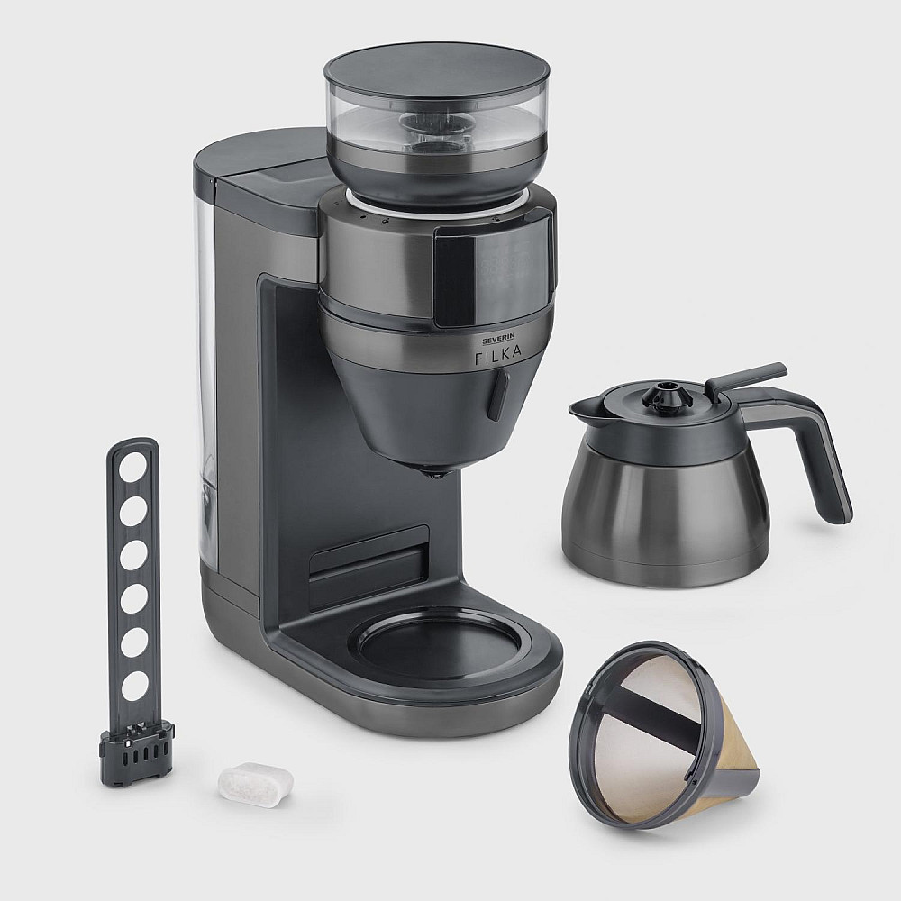 Helautomatisk filterkaffebryggare Severin FILKA 2.0 med termoskanna KA 4855 Dark Inox